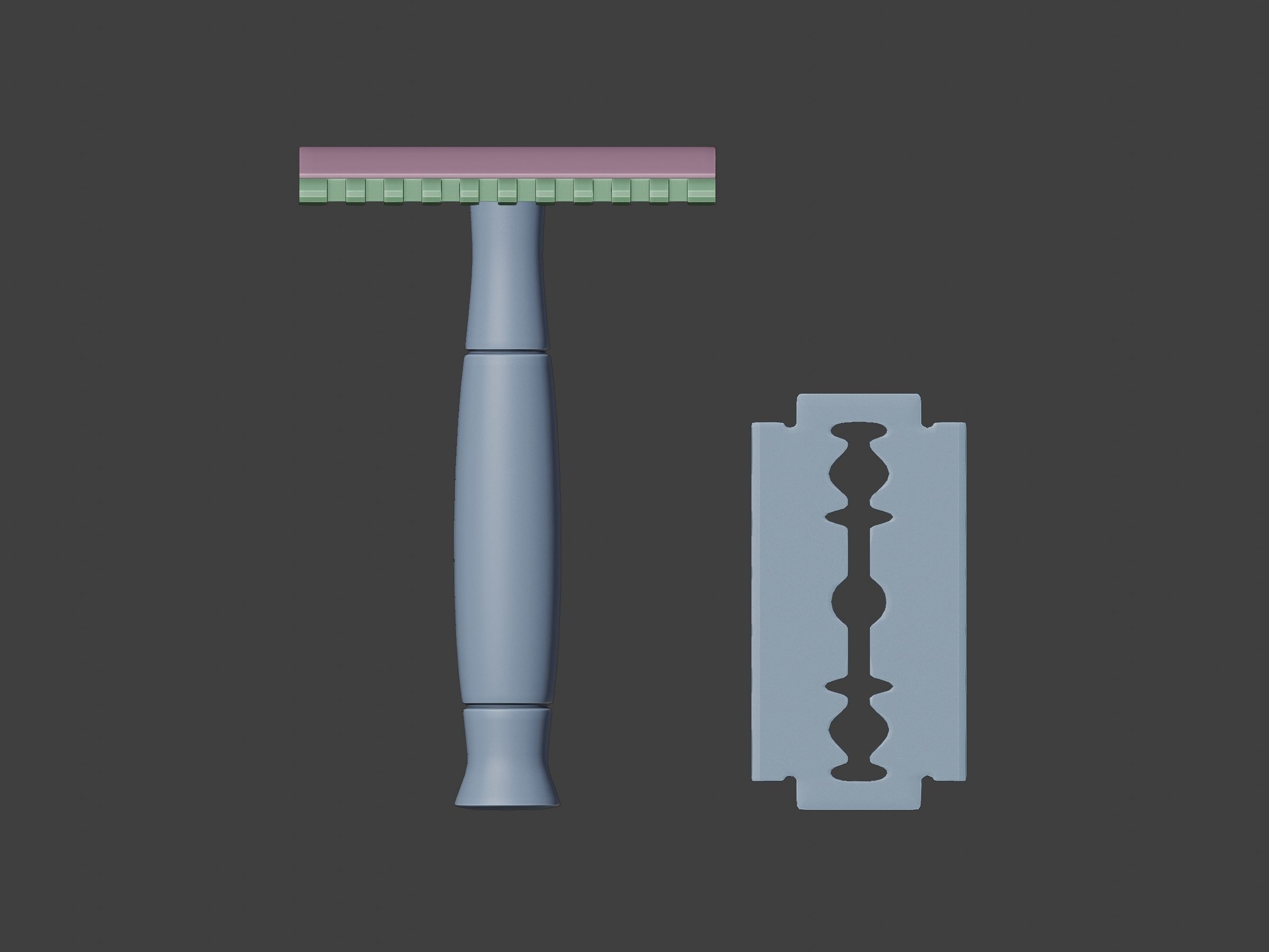 Vintage safety razor shaving and blade 3D model_4