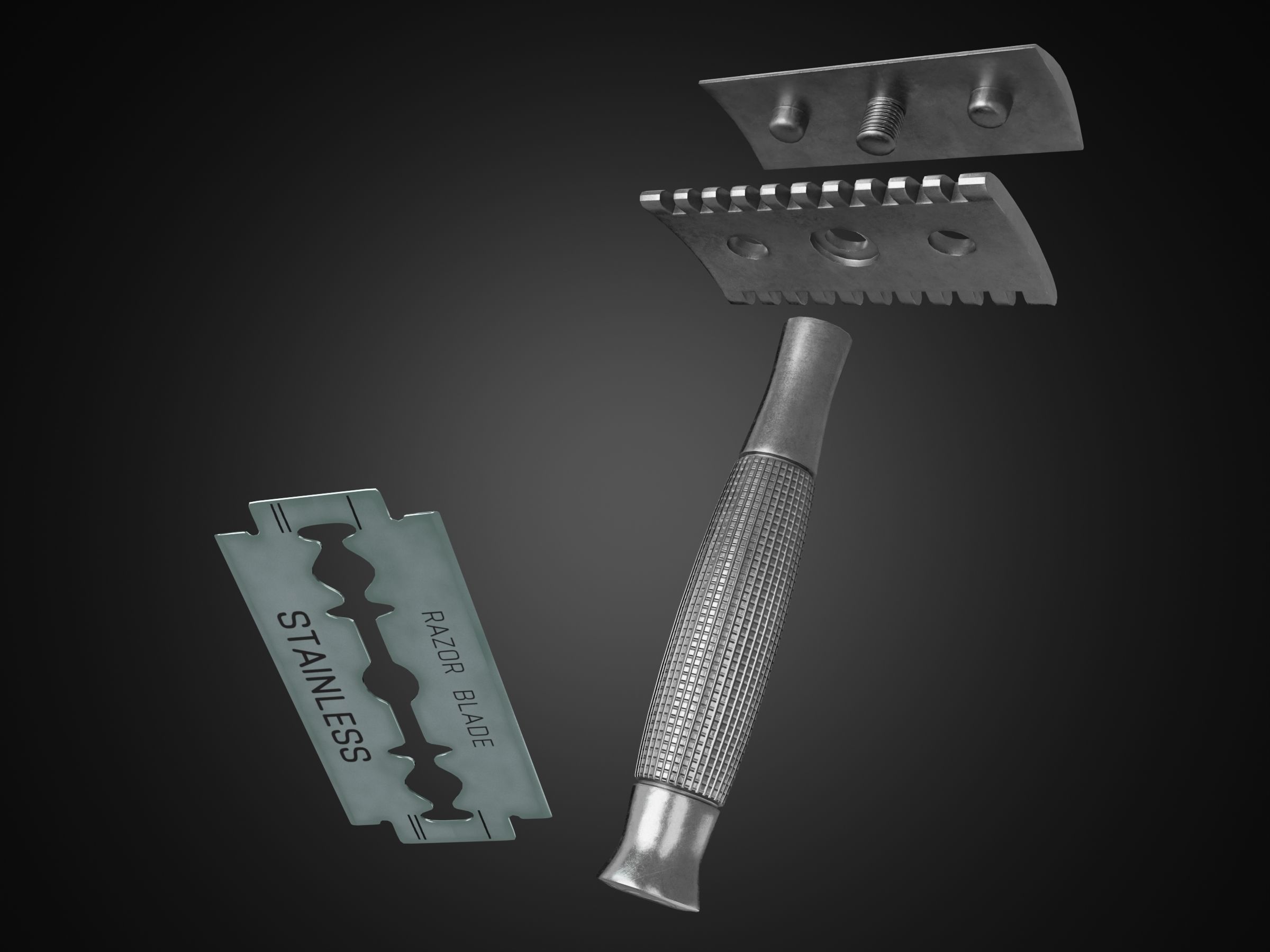 Vintage safety razor shaving and blade 3D model_3