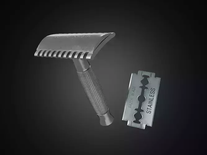 Vintage safety razor shaving and blade 3D model