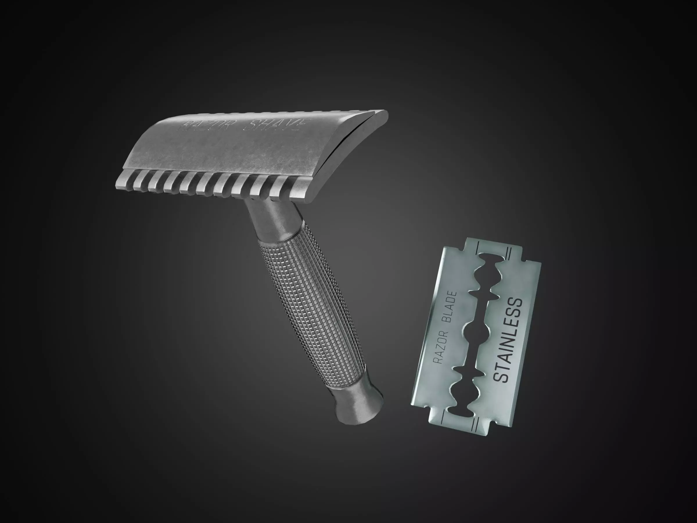 Vintage safety razor shaving and blade 3D model_0