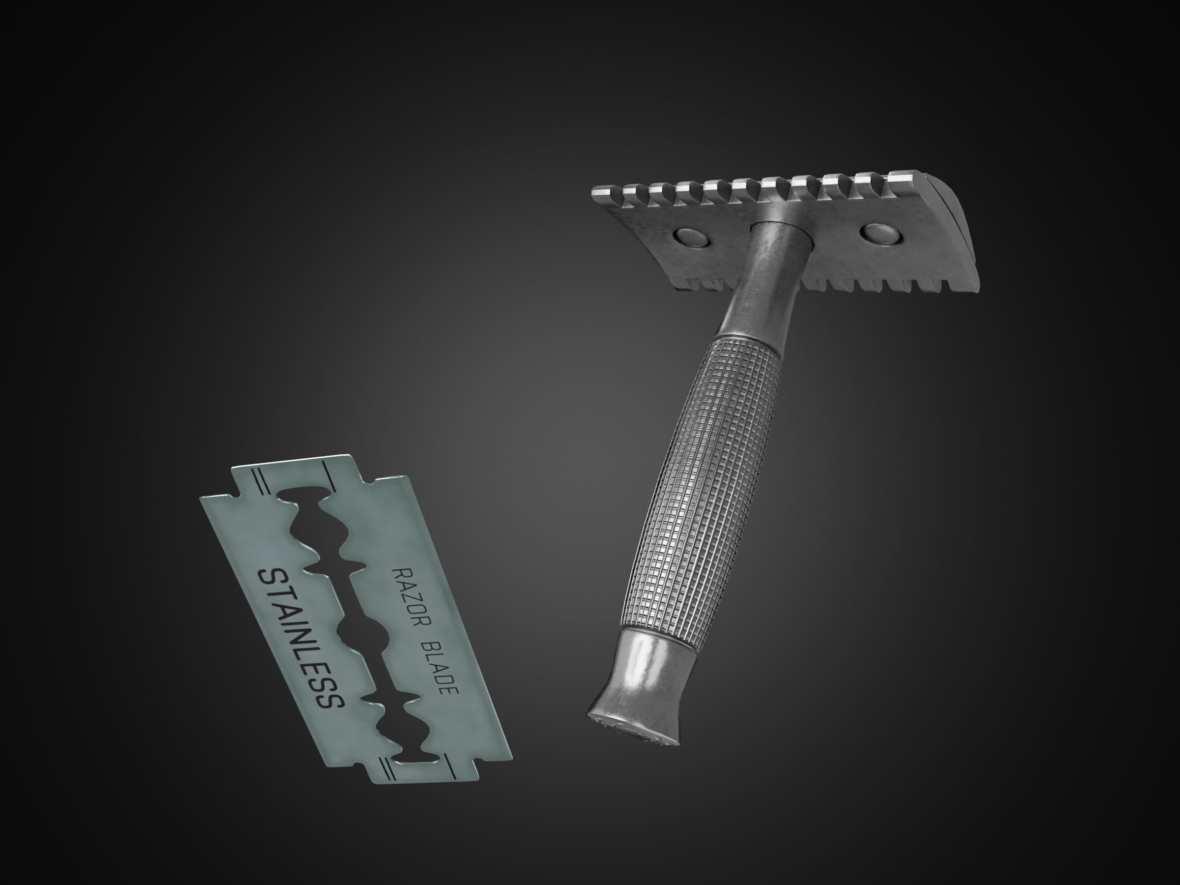 Vintage safety razor shaving and blade 3D model_2