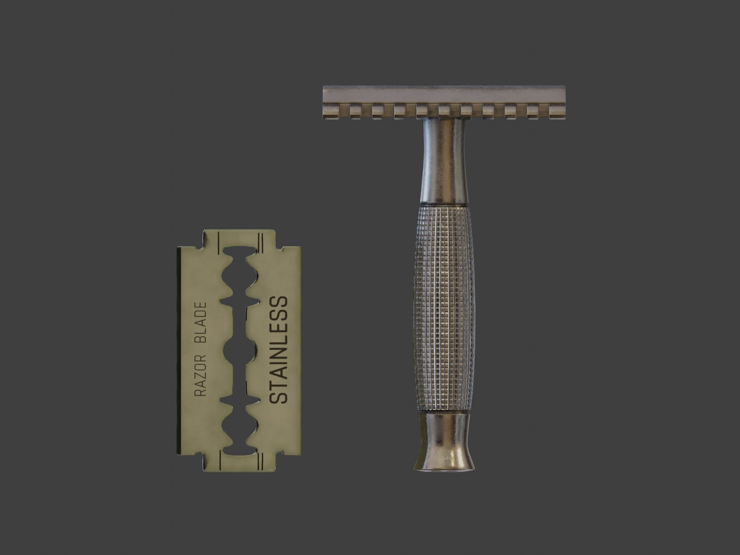 Vintage safety razor shaving and blade 3D model_24