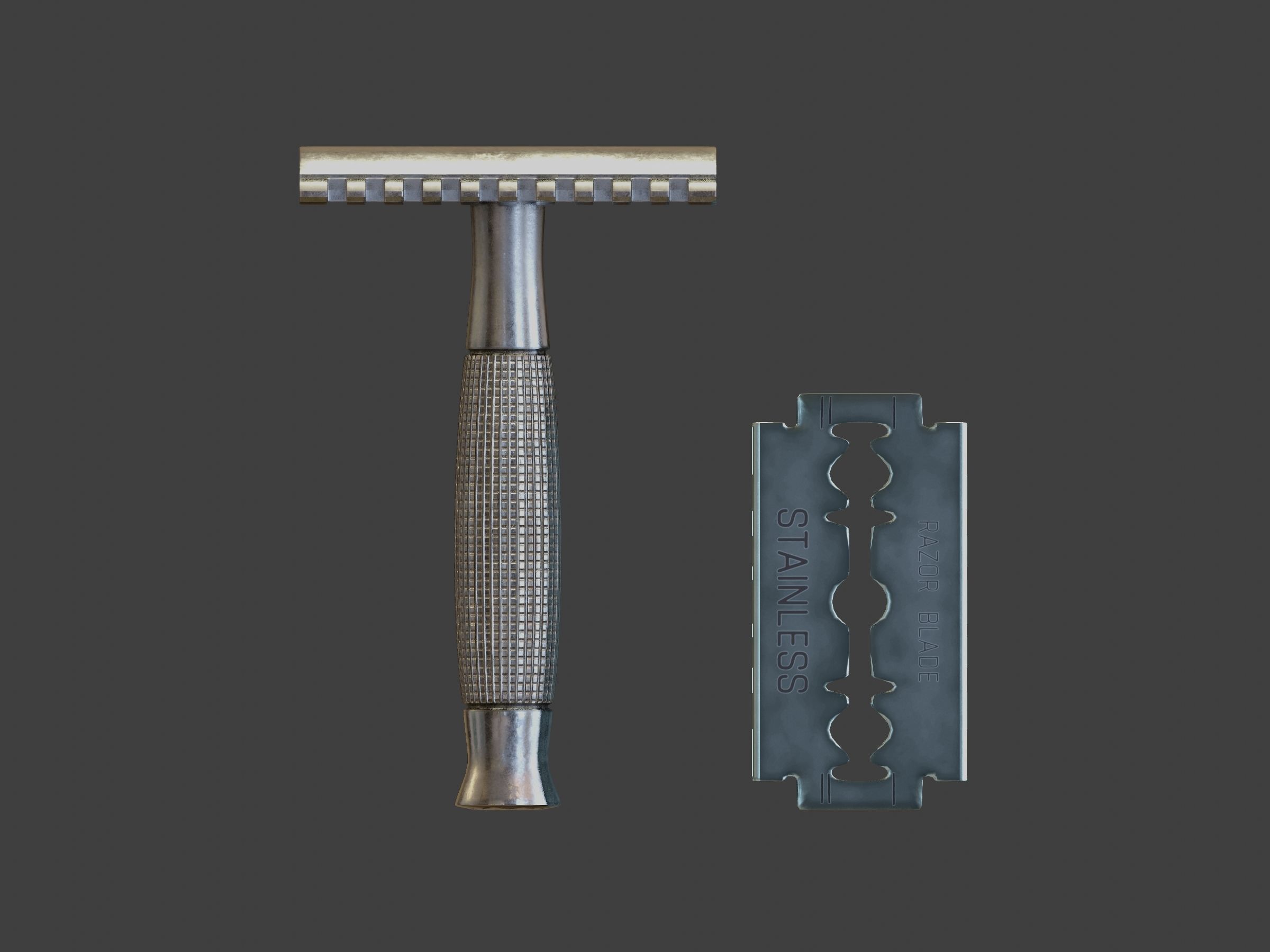 Vintage safety razor shaving and blade 3D model_22