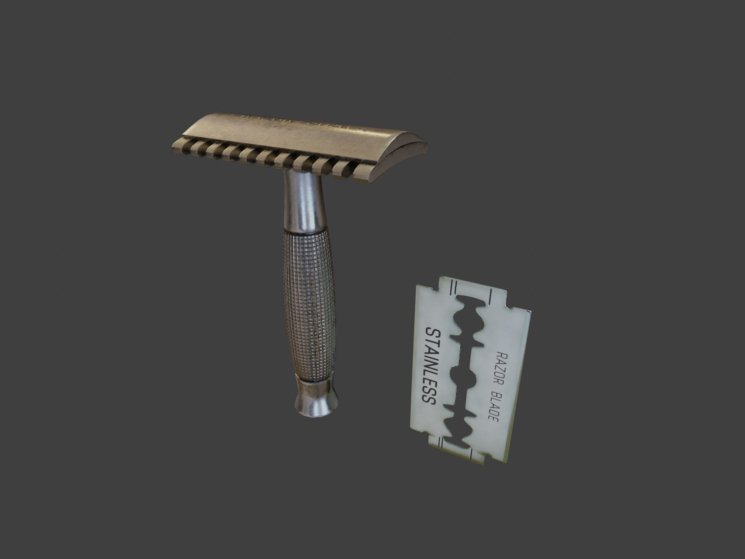 Vintage safety razor shaving and blade 3D model_27