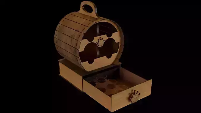 Barrel Wine Rack with Glasses 3D model