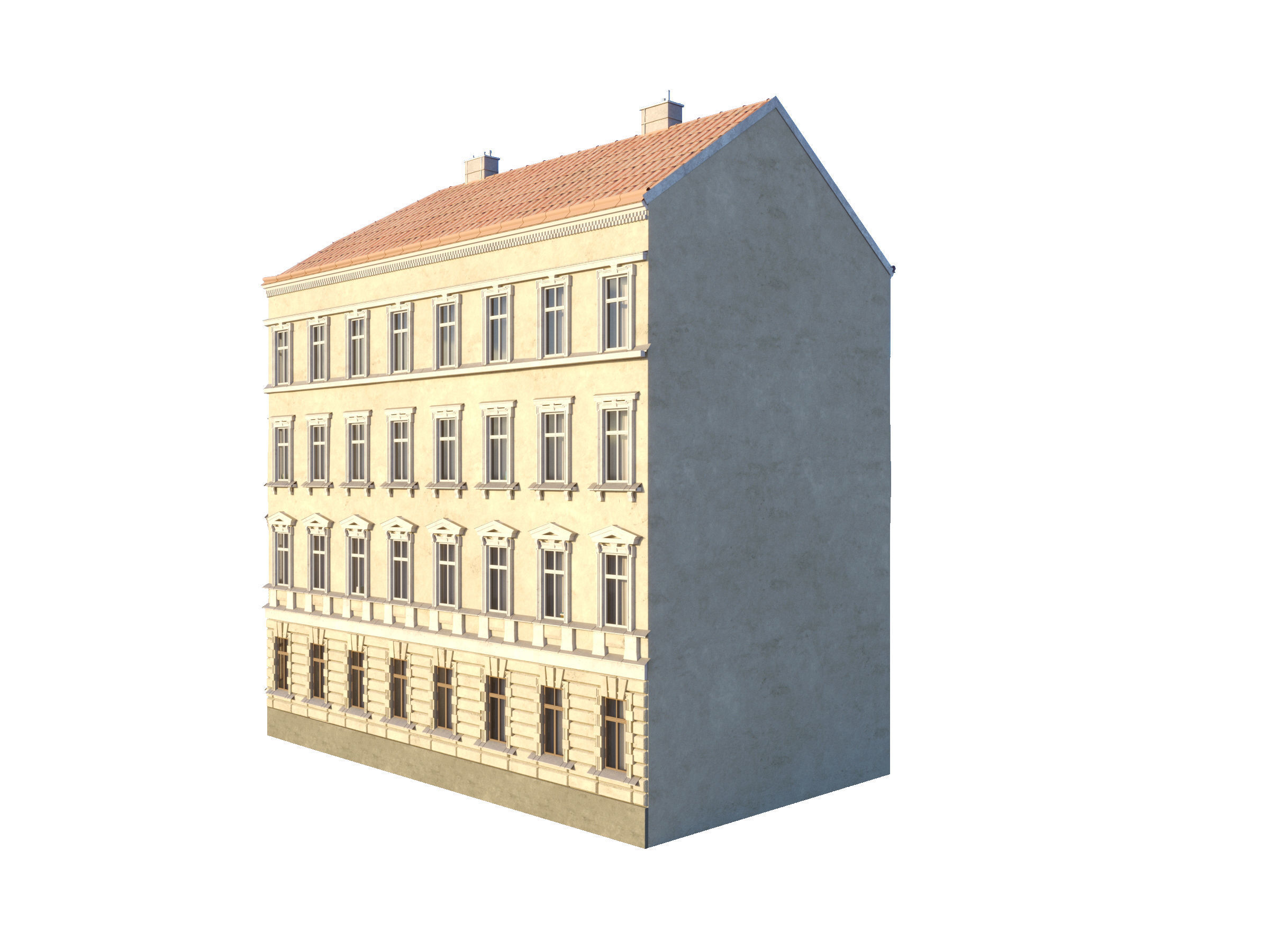 Street Facade Residantial Building Corner Brick Roof 3D model_6