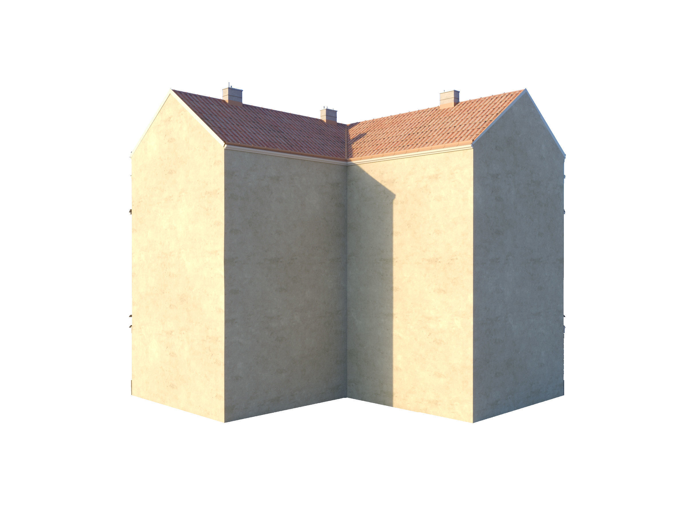 Street Facade Residantial Building Corner Brick Roof 3D model_7
