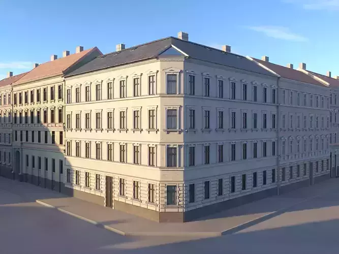 Street Facade Residantial Building Corner Aluminium Roof 3D model