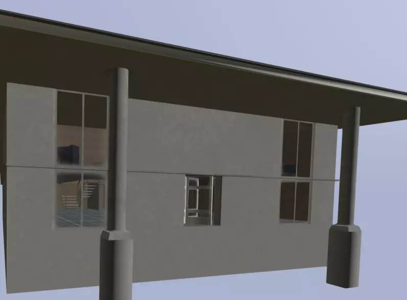 Tribunal house with two windows and roof Low-poly 3D model_0