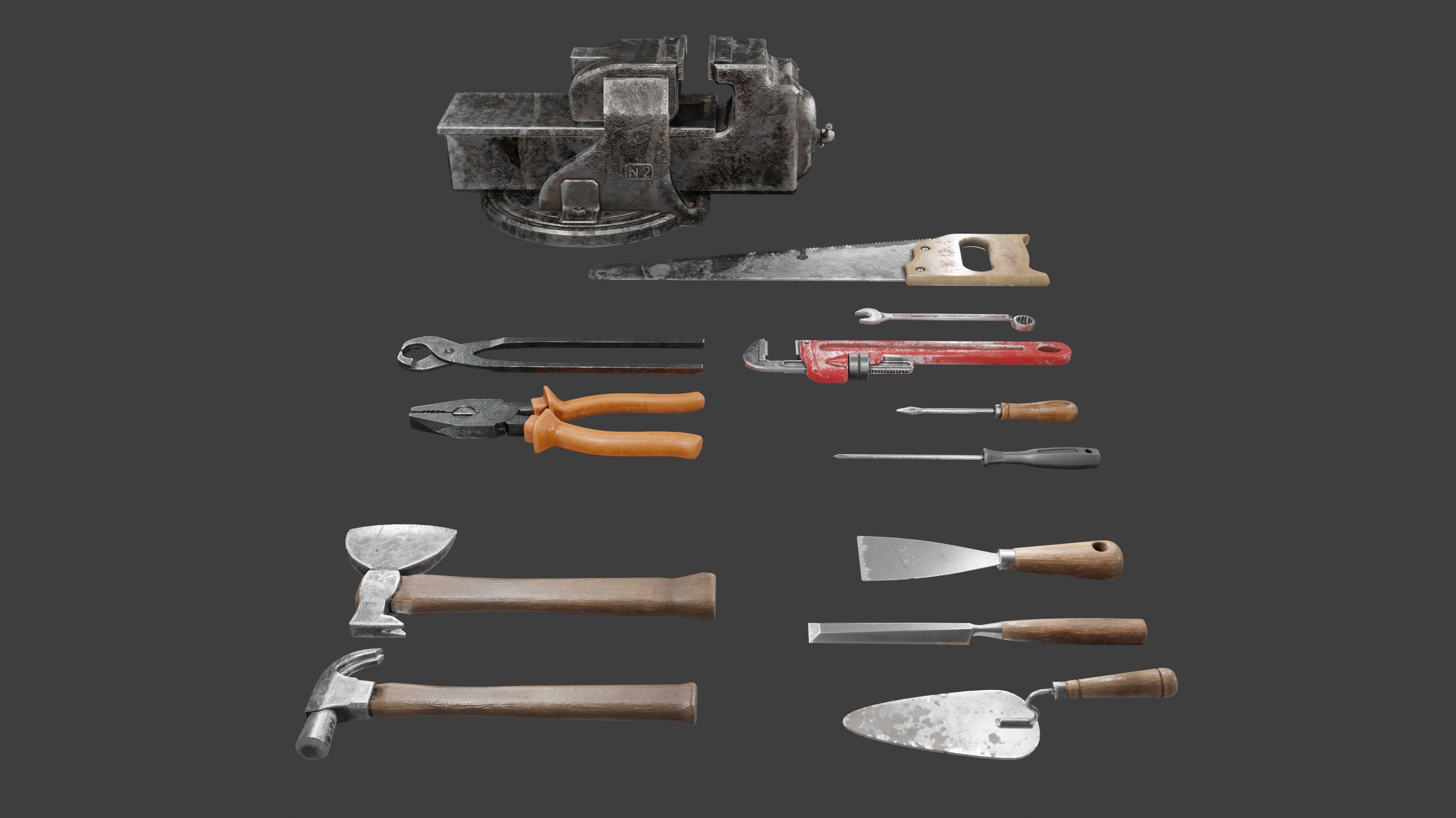 tools with render scene Low-poly 3D model_3