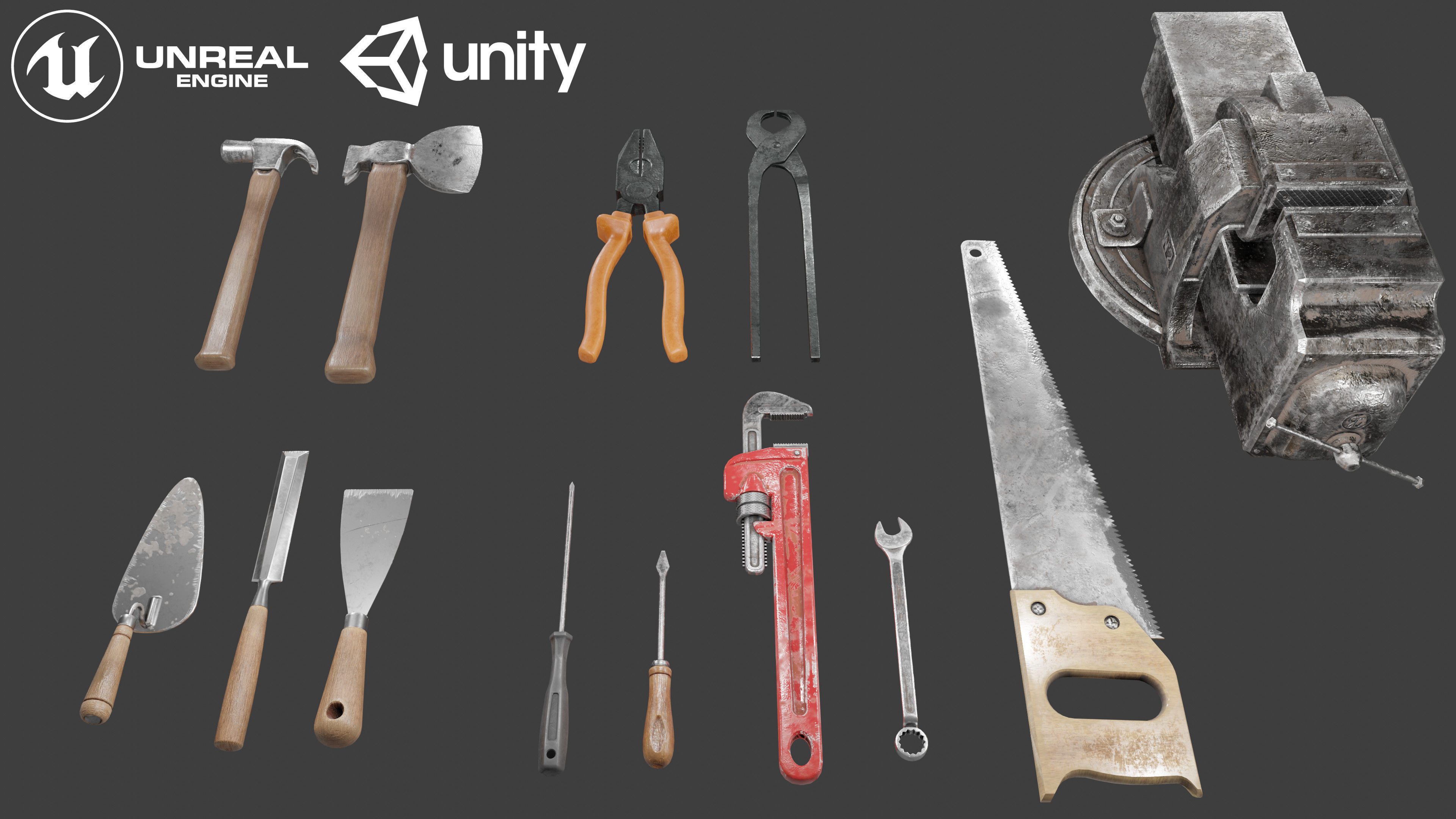 tools with render scene Low-poly 3D model_1