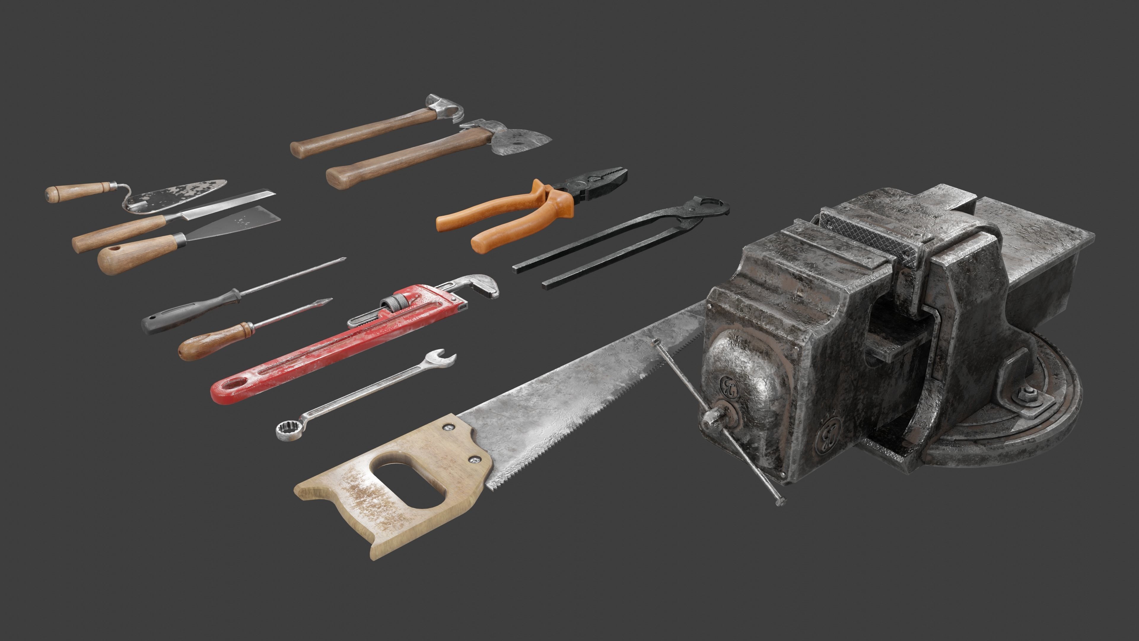 tools with render scene Low-poly 3D model_4