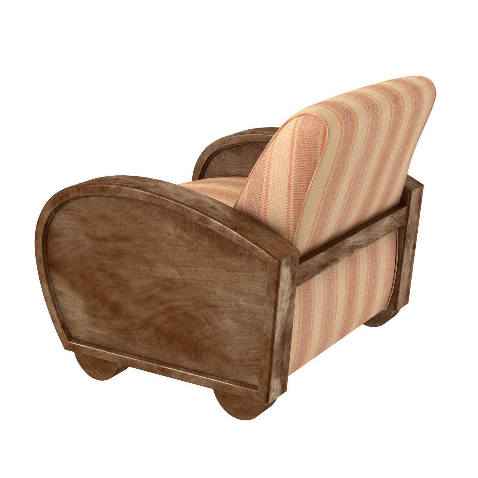 Custom made lounge chair with rounded wood arms 3D model_3