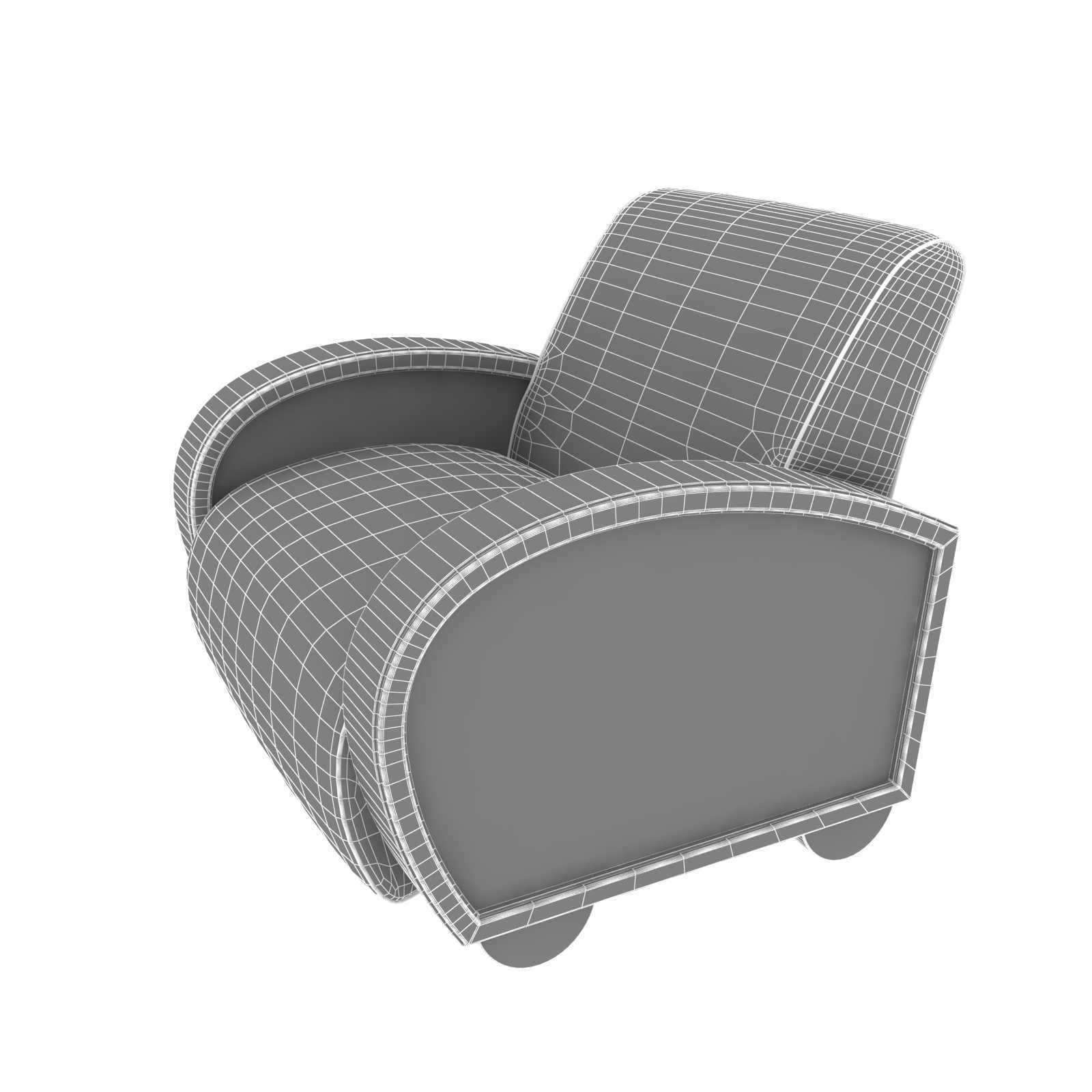 Custom made lounge chair with rounded wood arms 3D model_7
