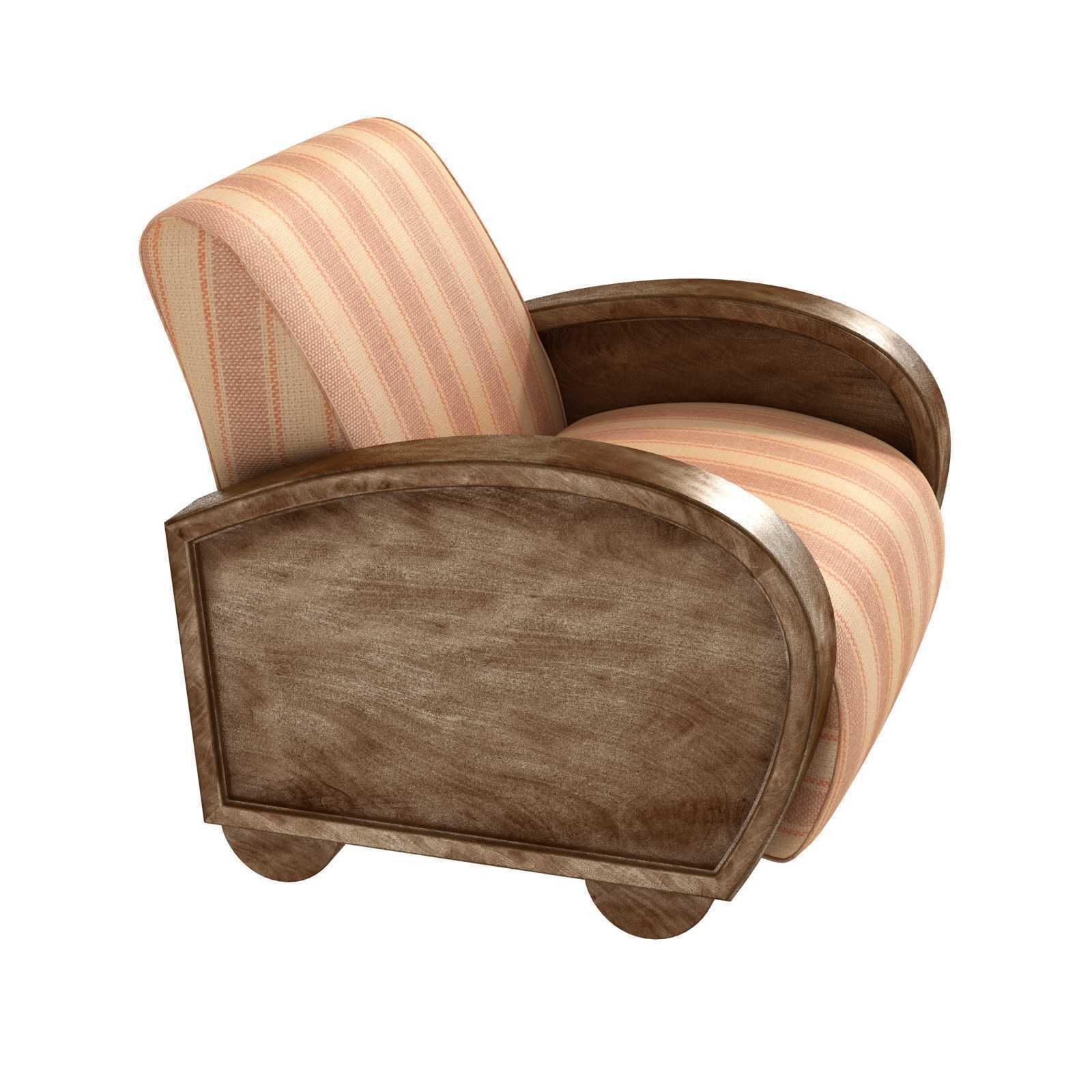 Custom made lounge chair with rounded wood arms 3D model_2