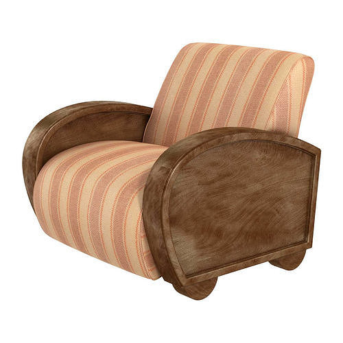 Custom made lounge chair with rounded wood arms 3D model