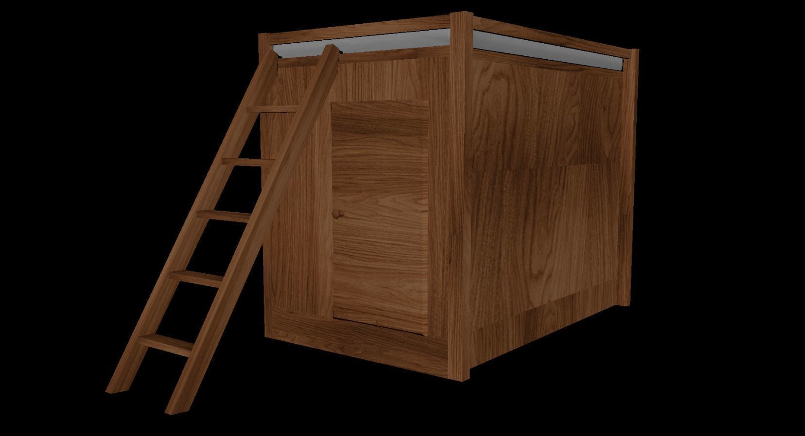 Wooden Bunk Bed Free low-poly 3D model_3