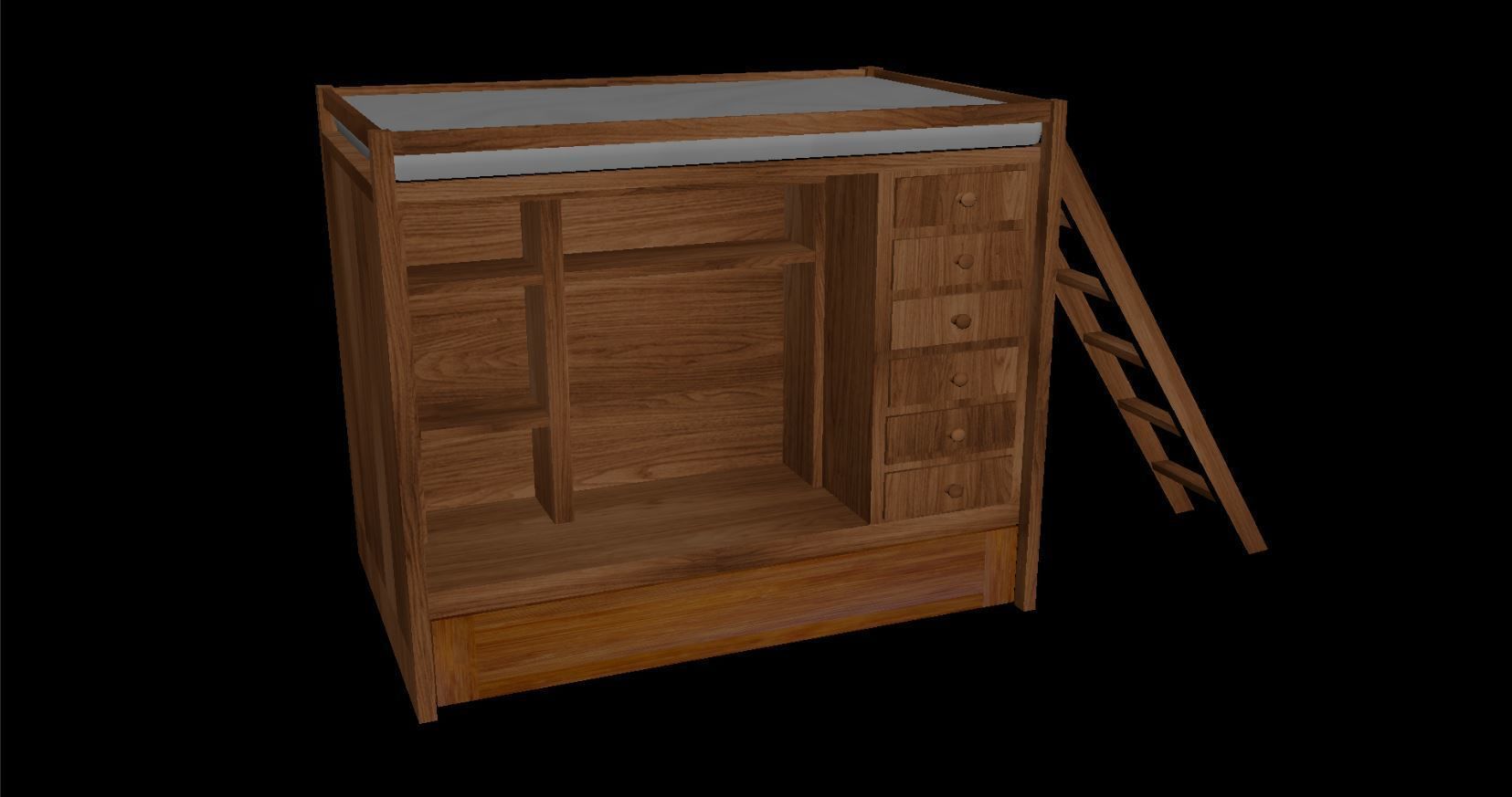 Wooden Bunk Bed Free low-poly 3D model_1