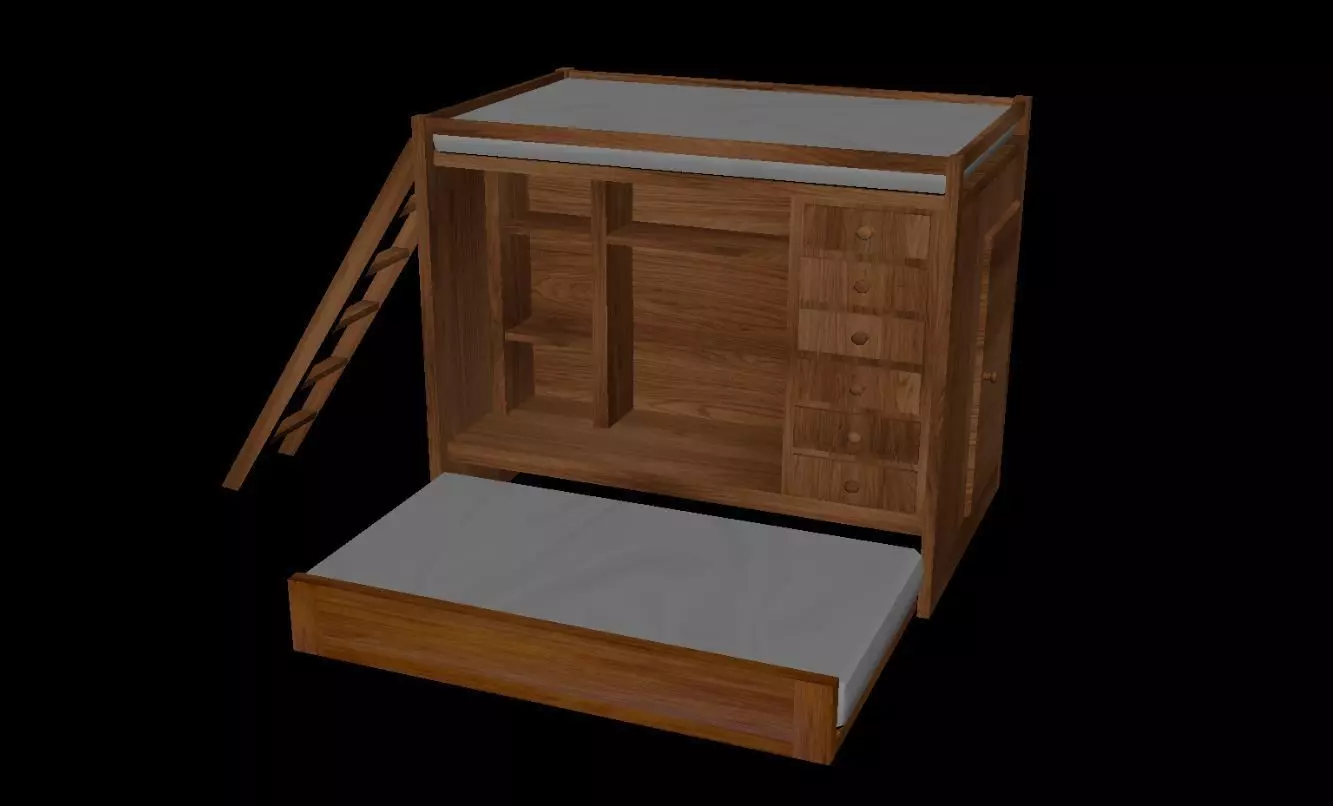 Wooden Bunk Bed Free low-poly 3D model_0
