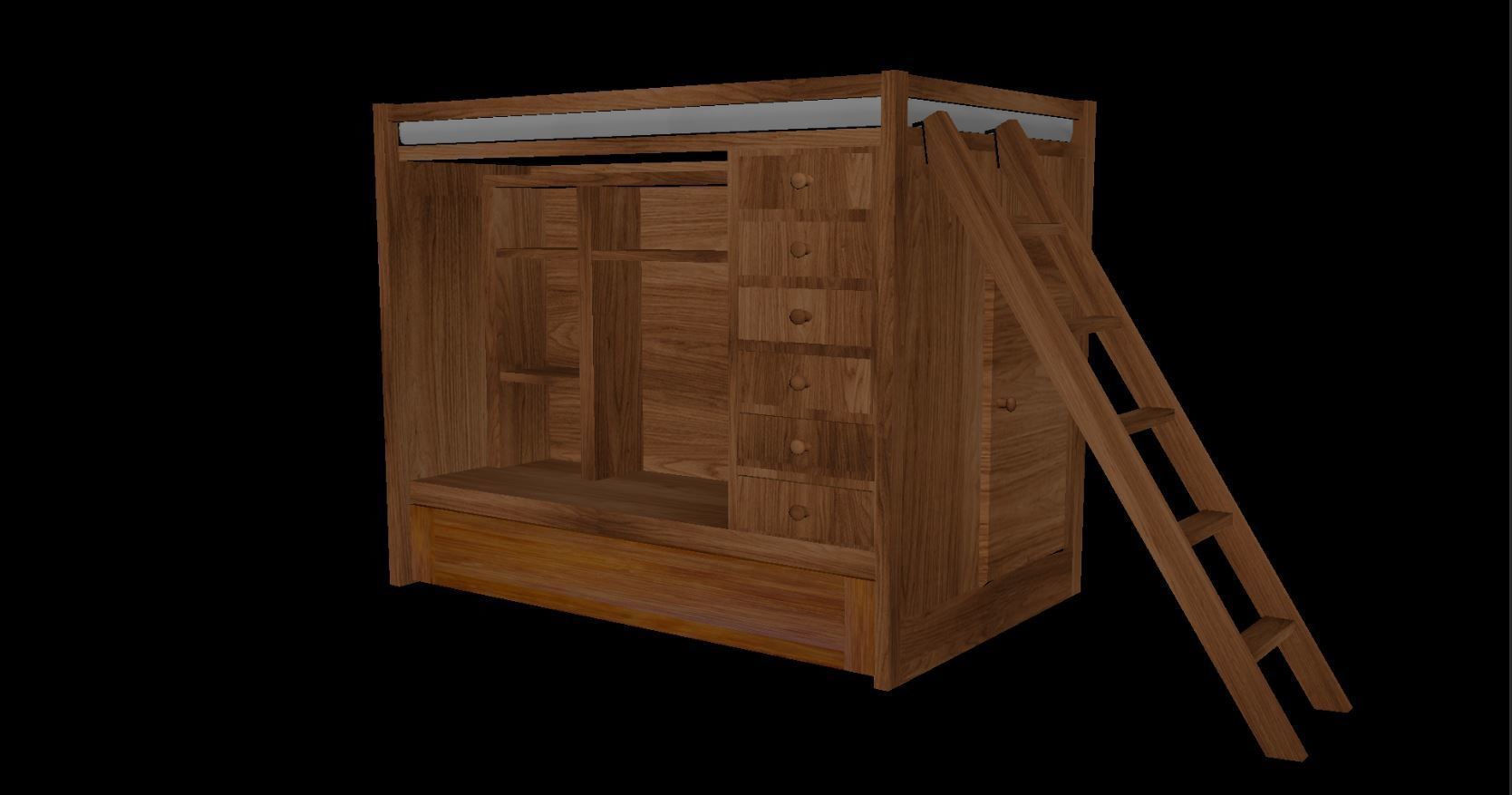 Wooden Bunk Bed Free low-poly 3D model_2