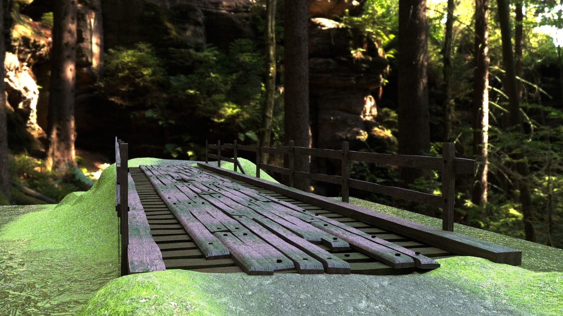 Narrow Wooden Bridge Free 3D model_5