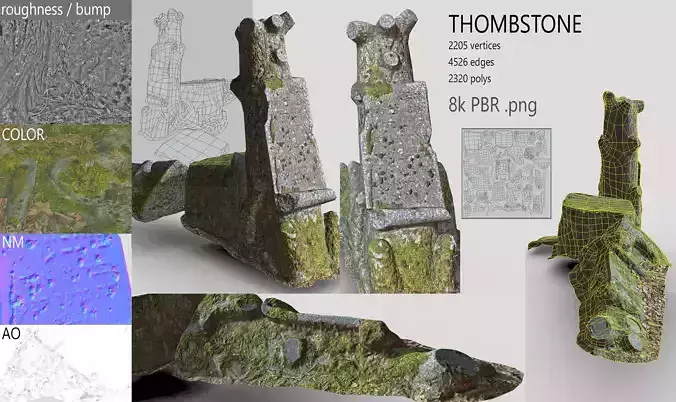grave with tree motives Low-poly 3D model