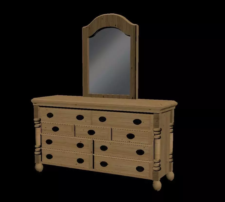 Wide Wooden Dresser Free low-poly 3D model