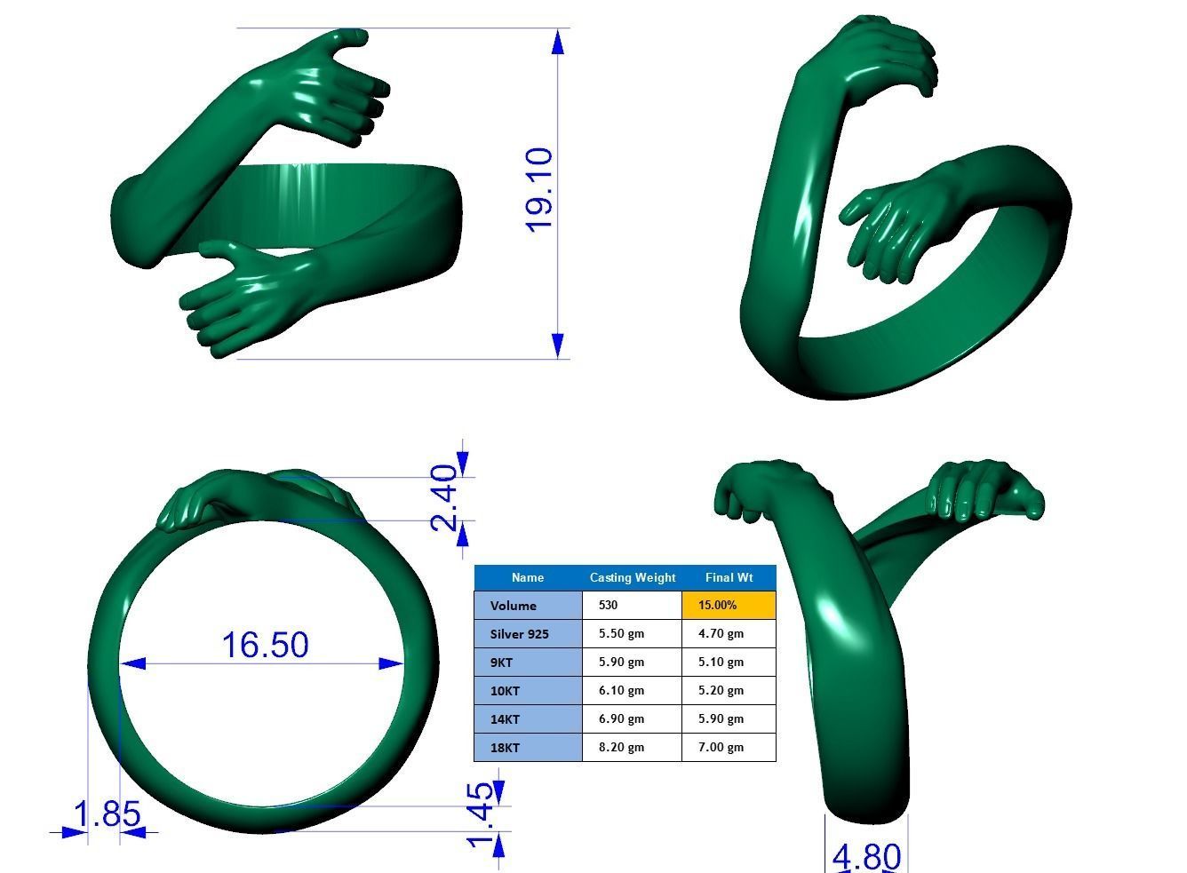 Hug ring hands ring 3D print model 3D print model_7