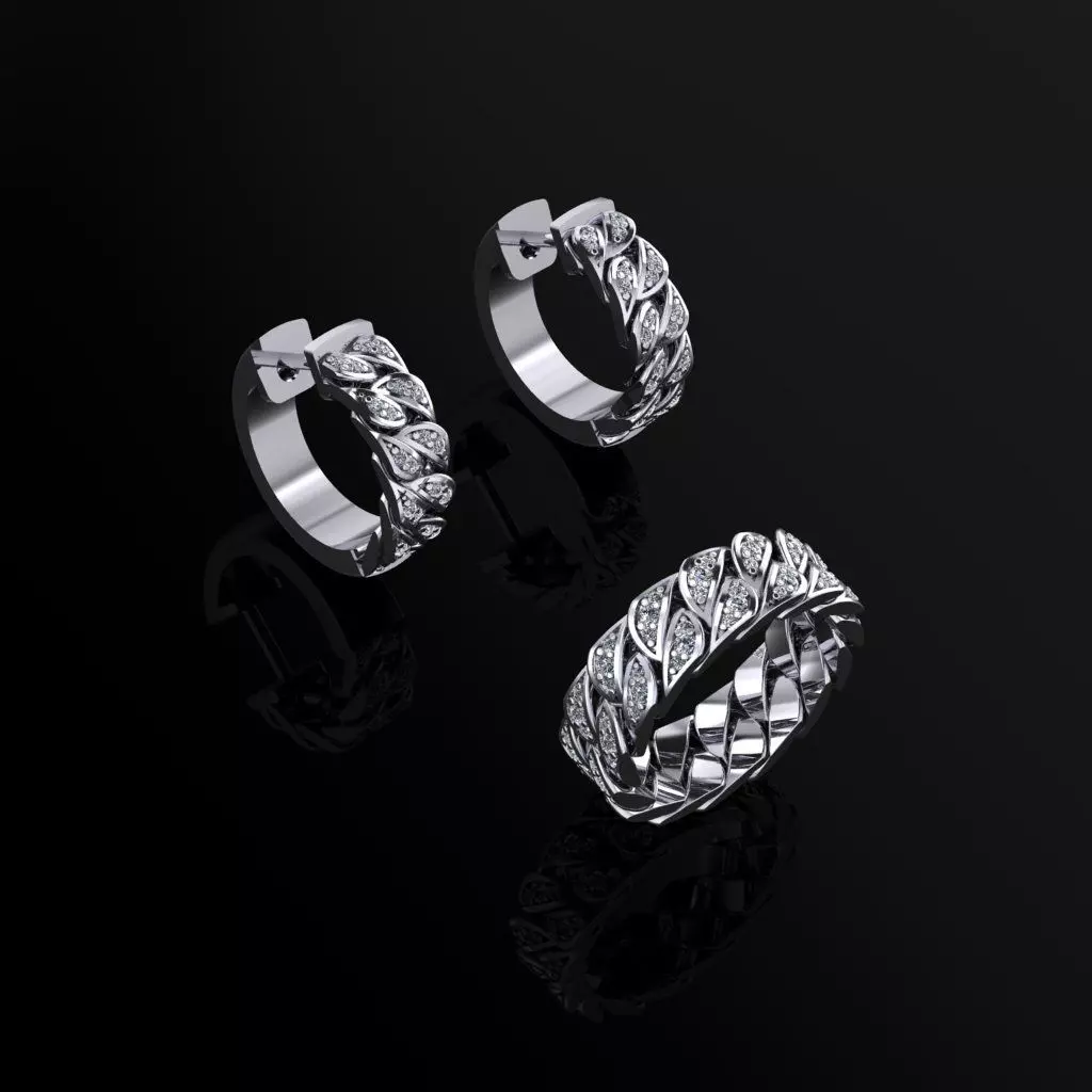 Cuban Ring and Earrings 3D print model
