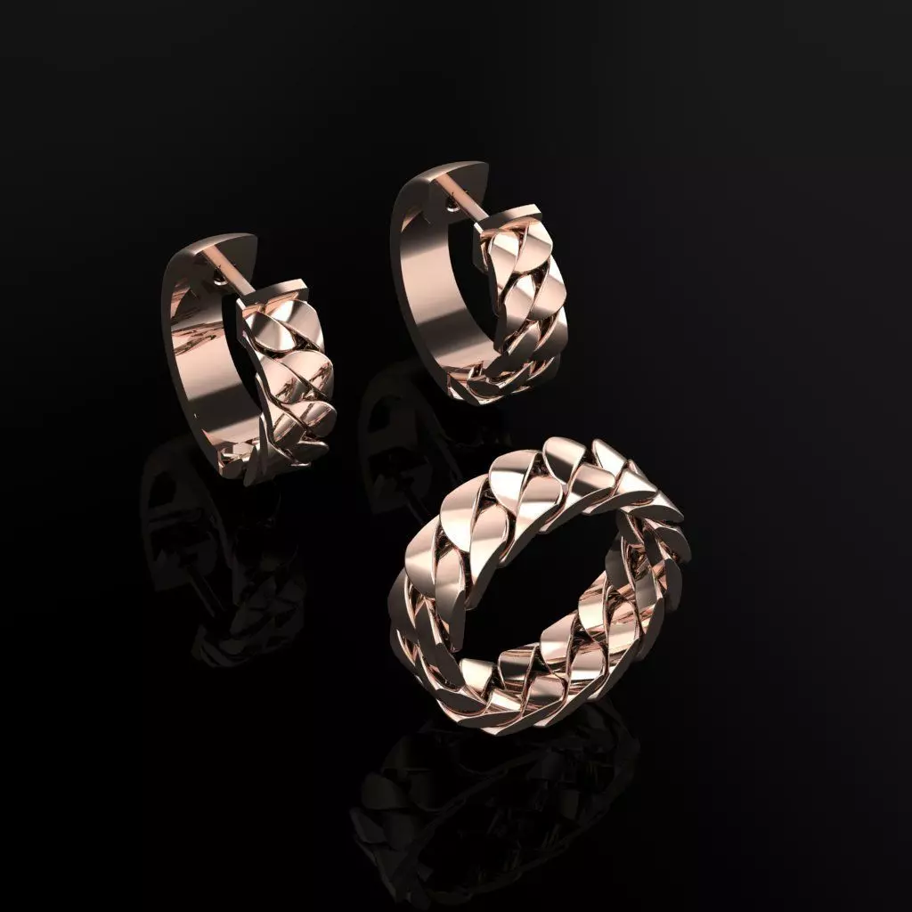 Cuban Ring and Earrings 3D print model_0