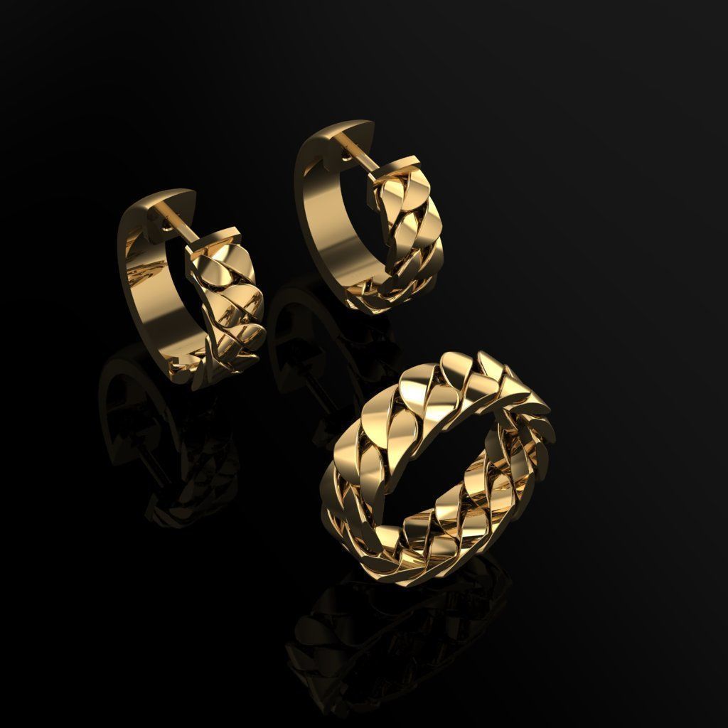 Cuban Ring and Earrings 3D print model_1