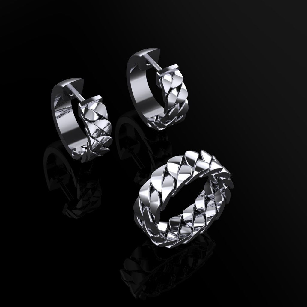 Cuban Ring and Earrings 3D print model_2