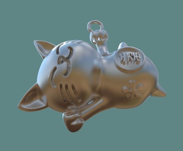 Lucky Cat Maneki-Neko pendant 3D print model_3