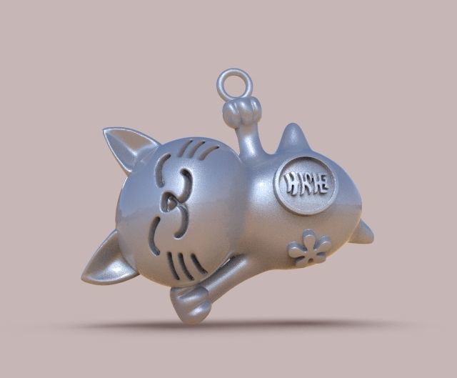 Lucky Cat Maneki-Neko pendant 3D print model_1