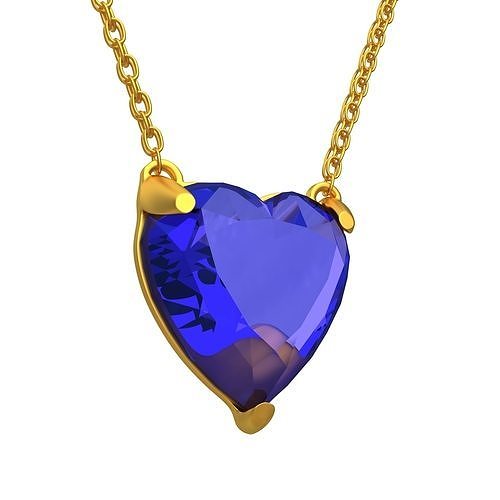 GEMSTONE HEART Blue PENDANT NECKLACE 3D model