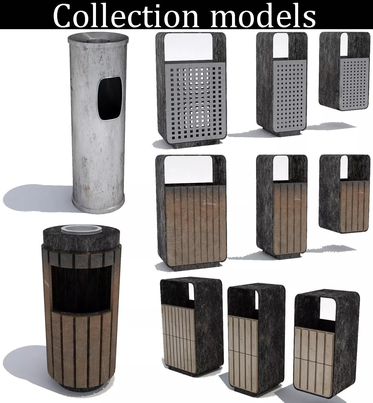 Street trash can - collection 5 models  3D model_0