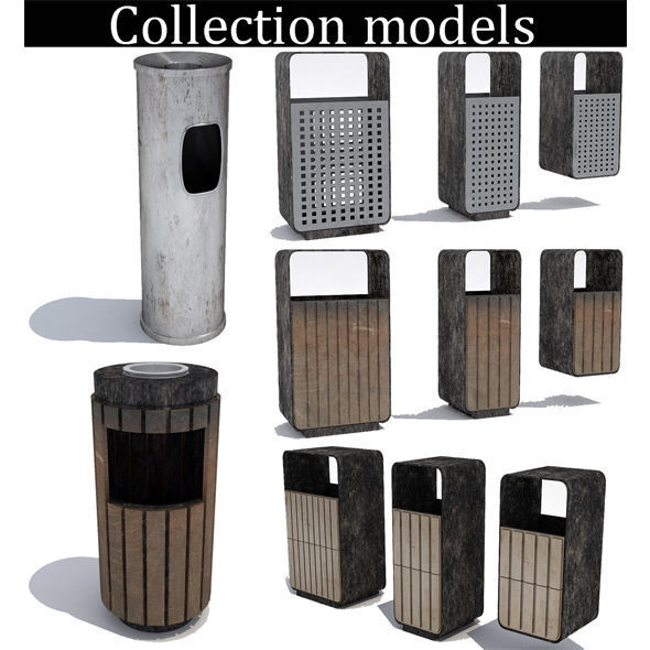 Street trash can - collection 5 models  3D model_11