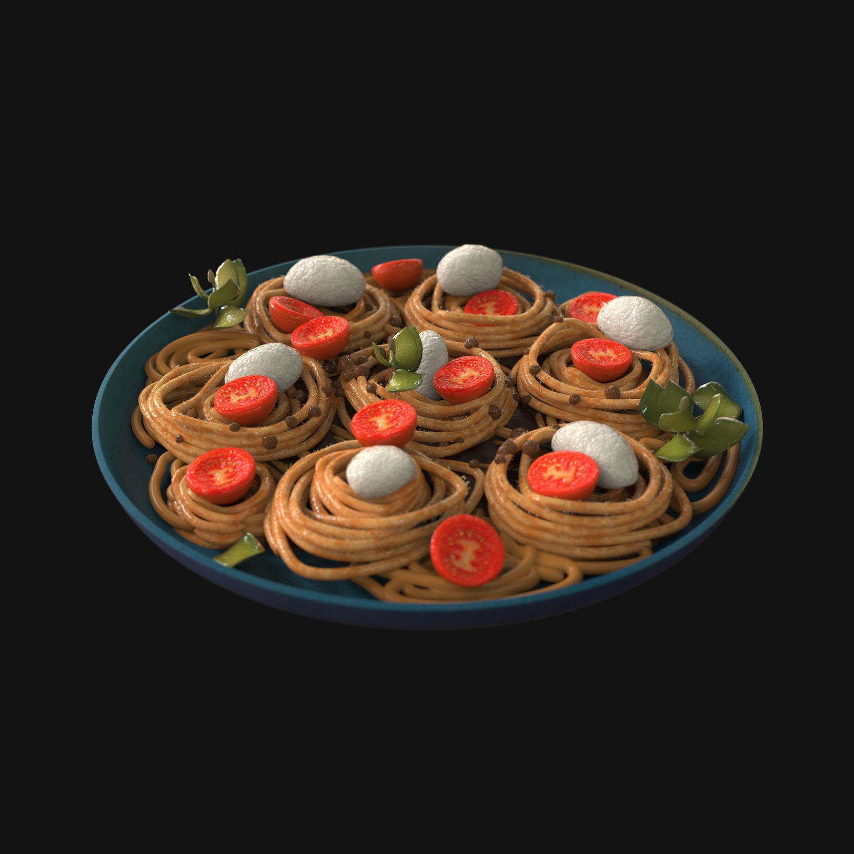 Food collection plate of spring rolls with sauce 3D model_12