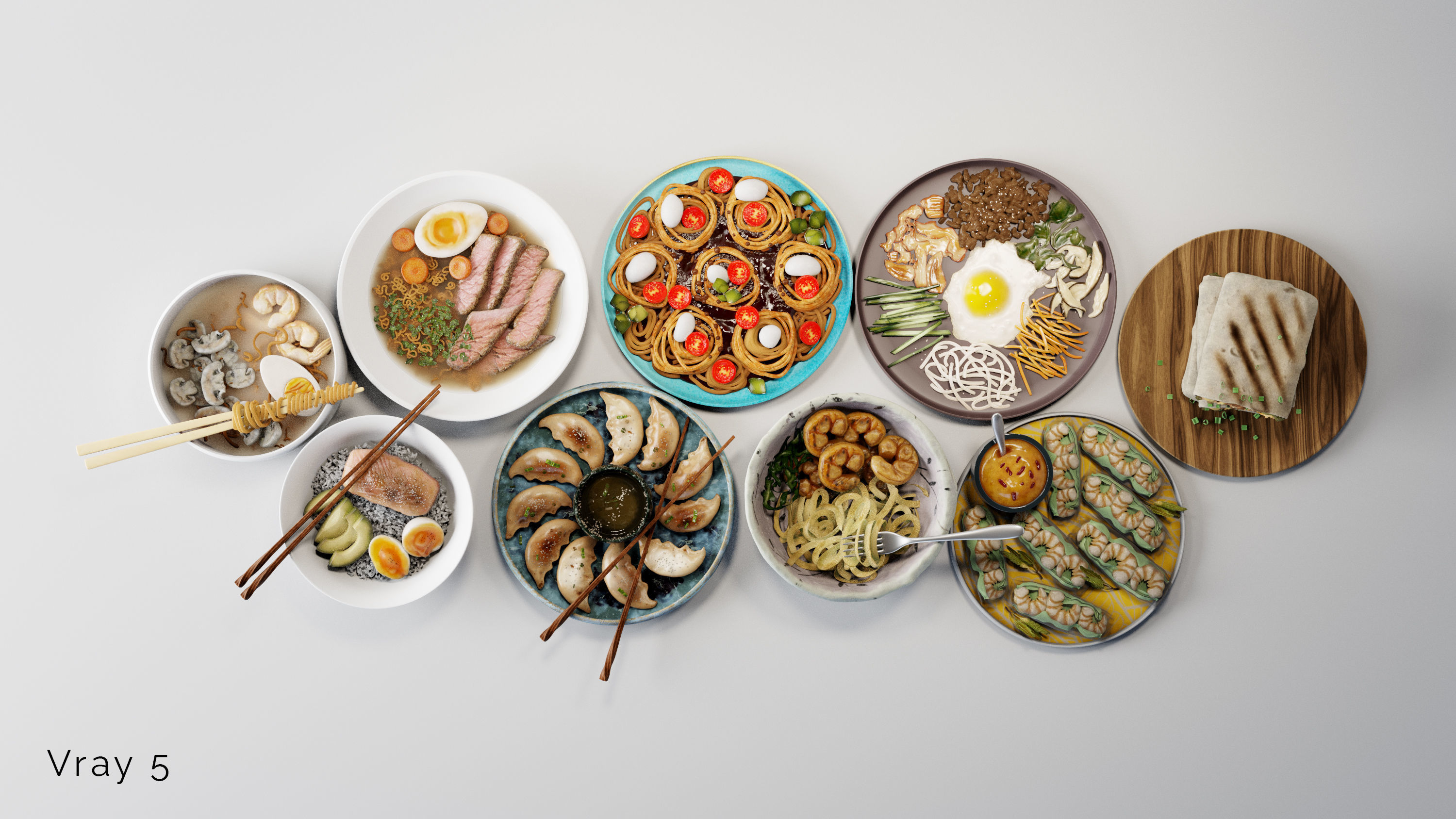 Food collection plate of spring rolls with sauce 3D model_2