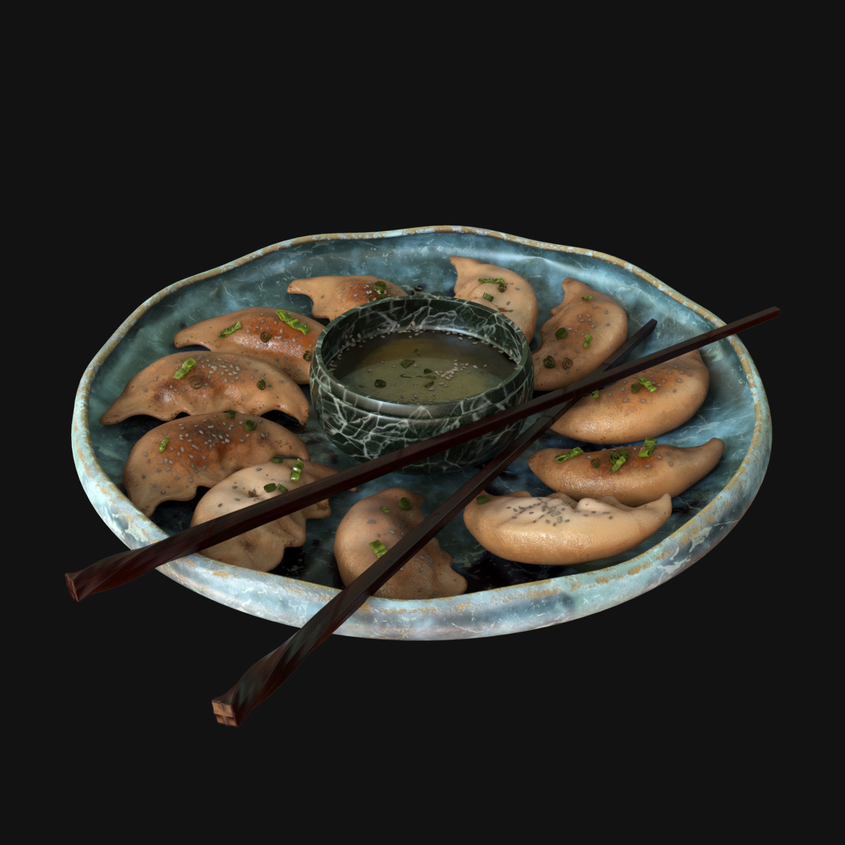 Food collection plate of spring rolls with sauce 3D model_46