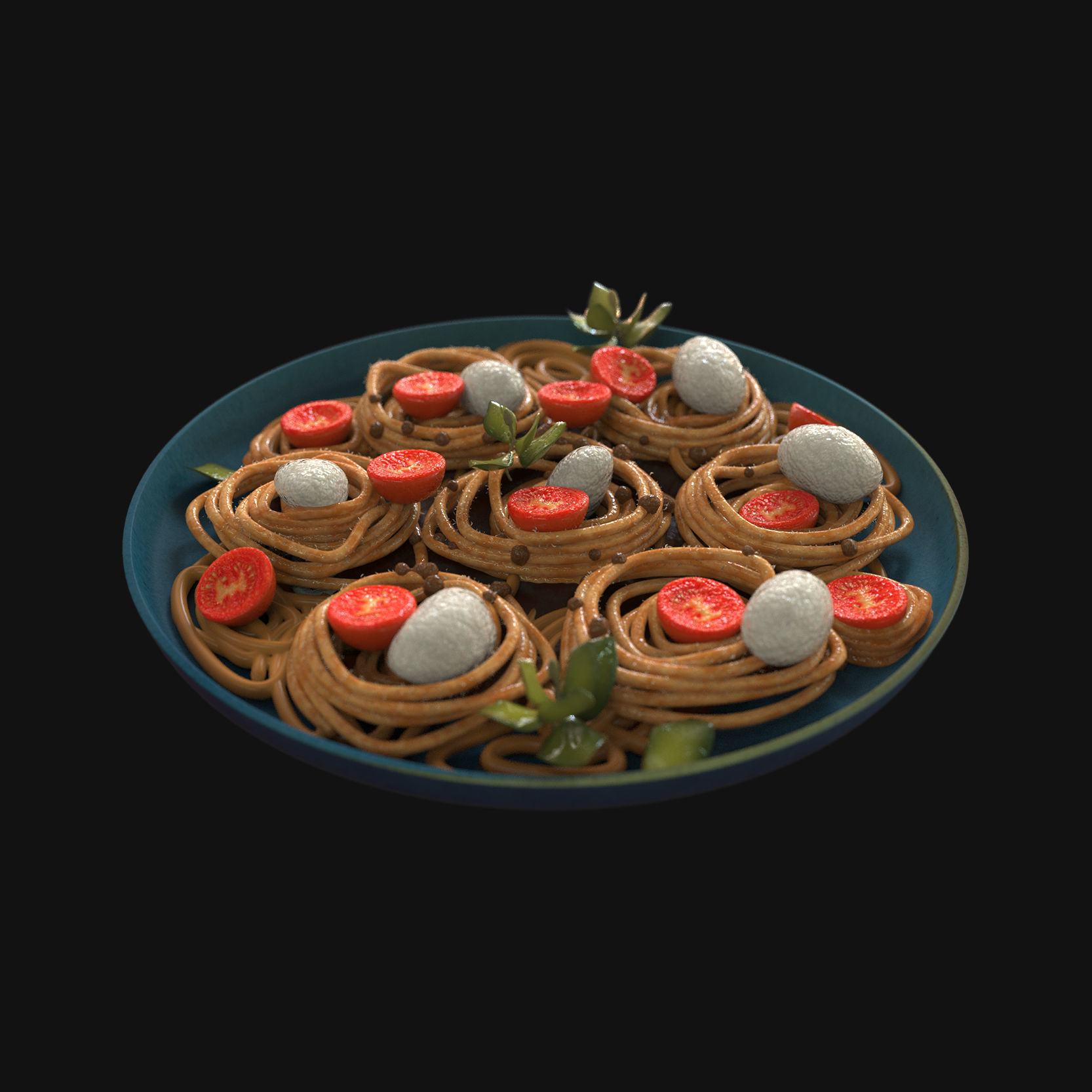 Food collection plate of spring rolls with sauce 3D model_13