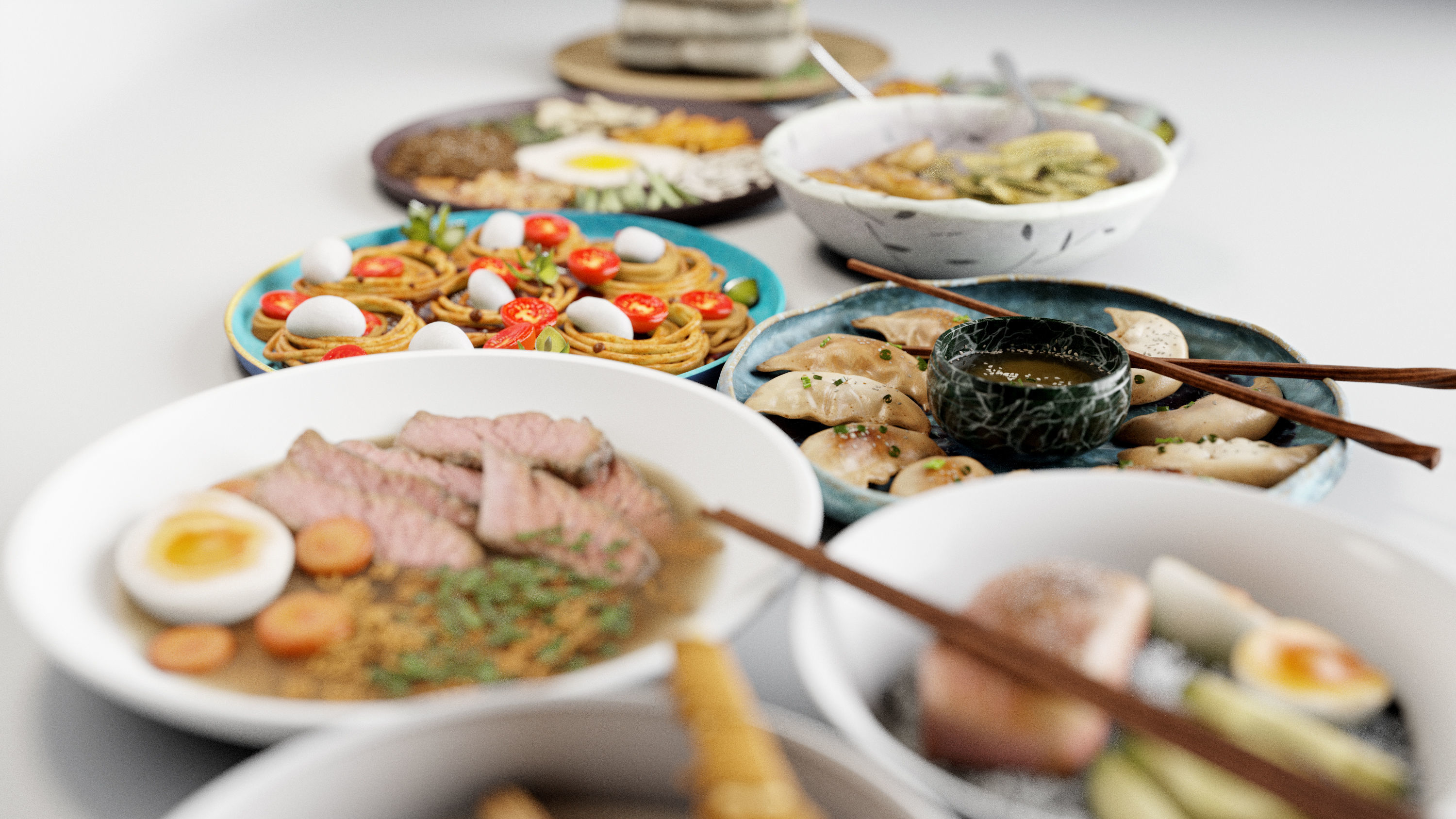 Food collection plate of spring rolls with sauce 3D model_0