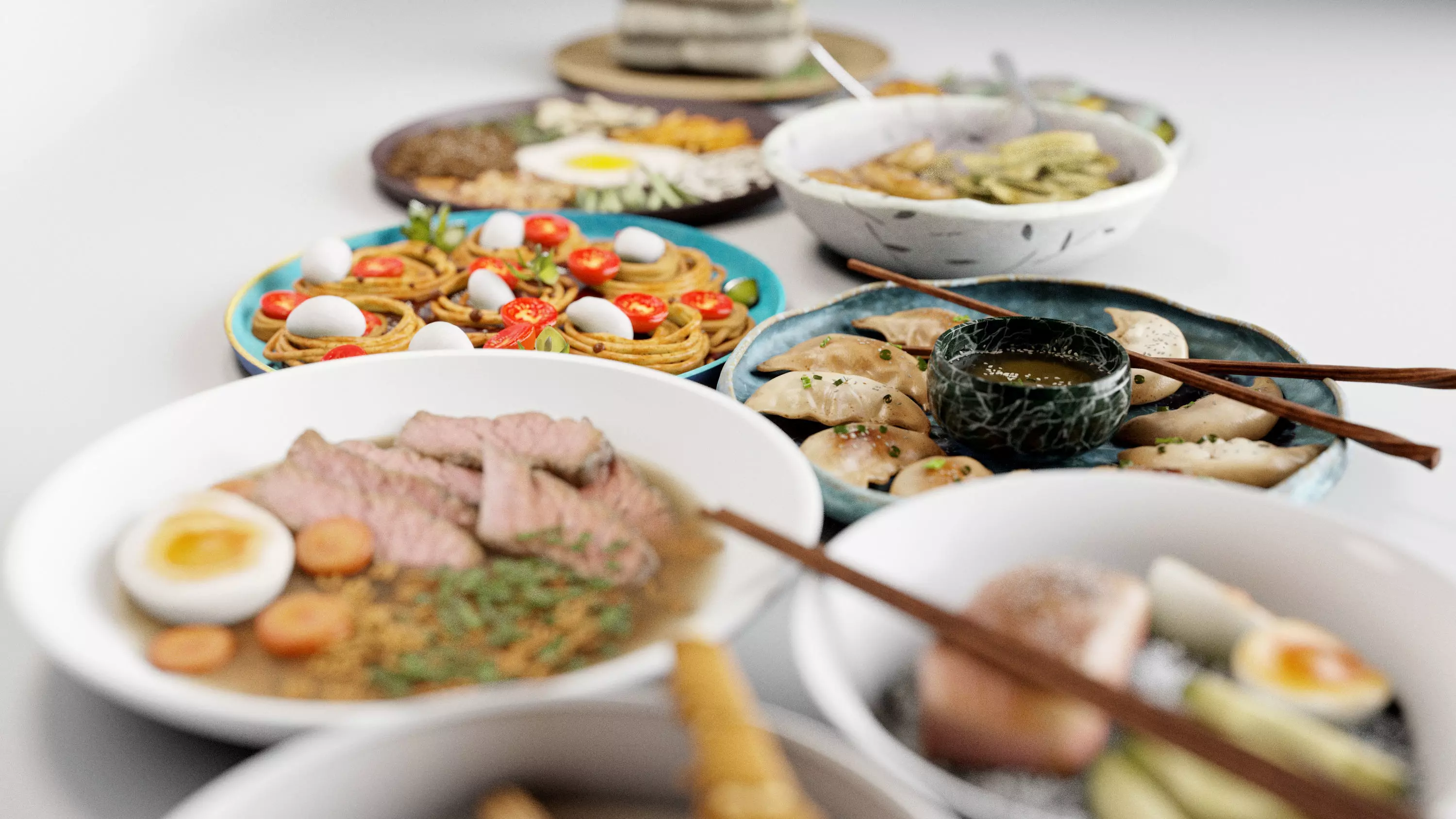 Food collection plate of spring rolls with sauce 3D model_0