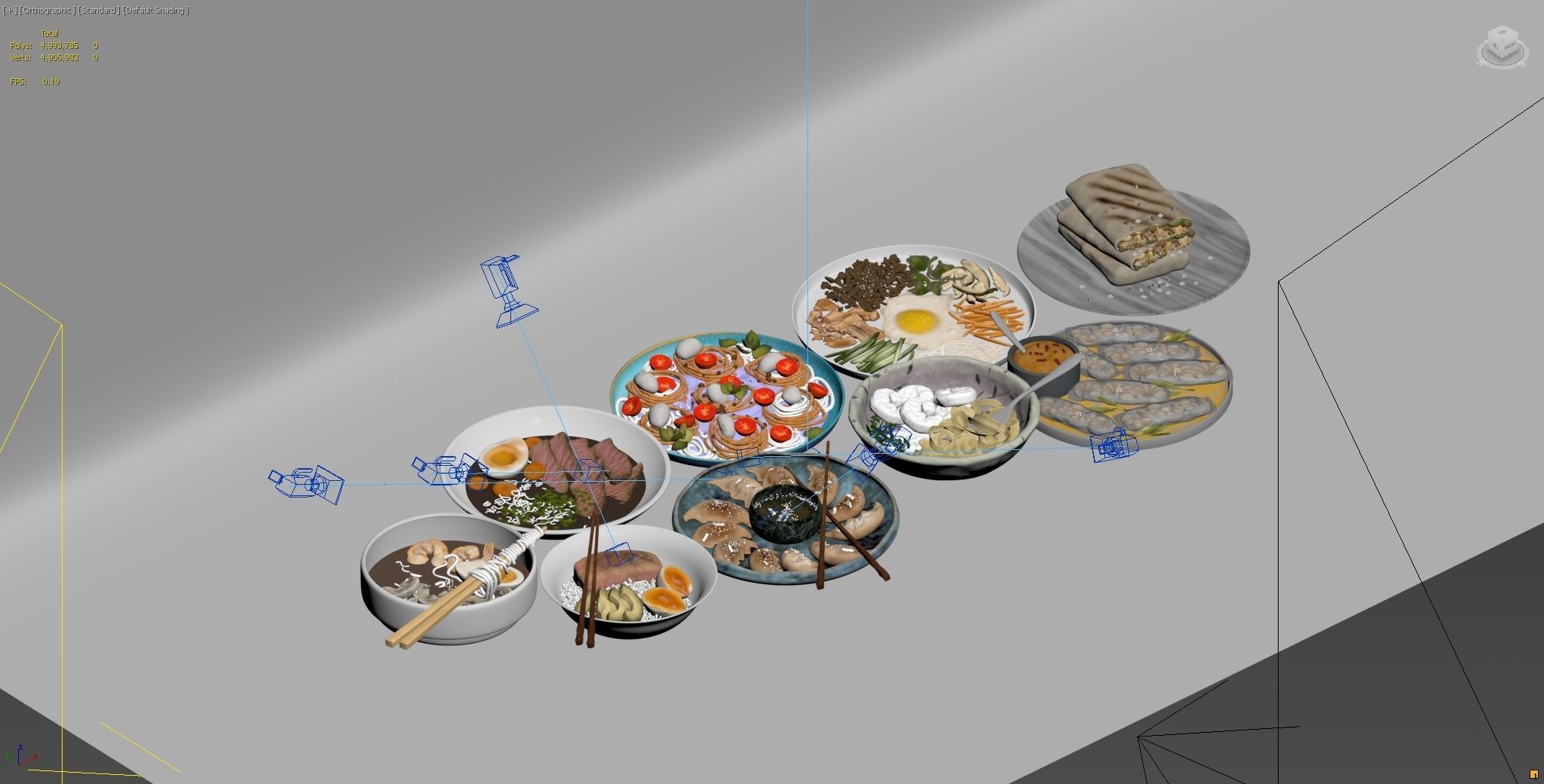 Food collection plate of spring rolls with sauce 3D model_7