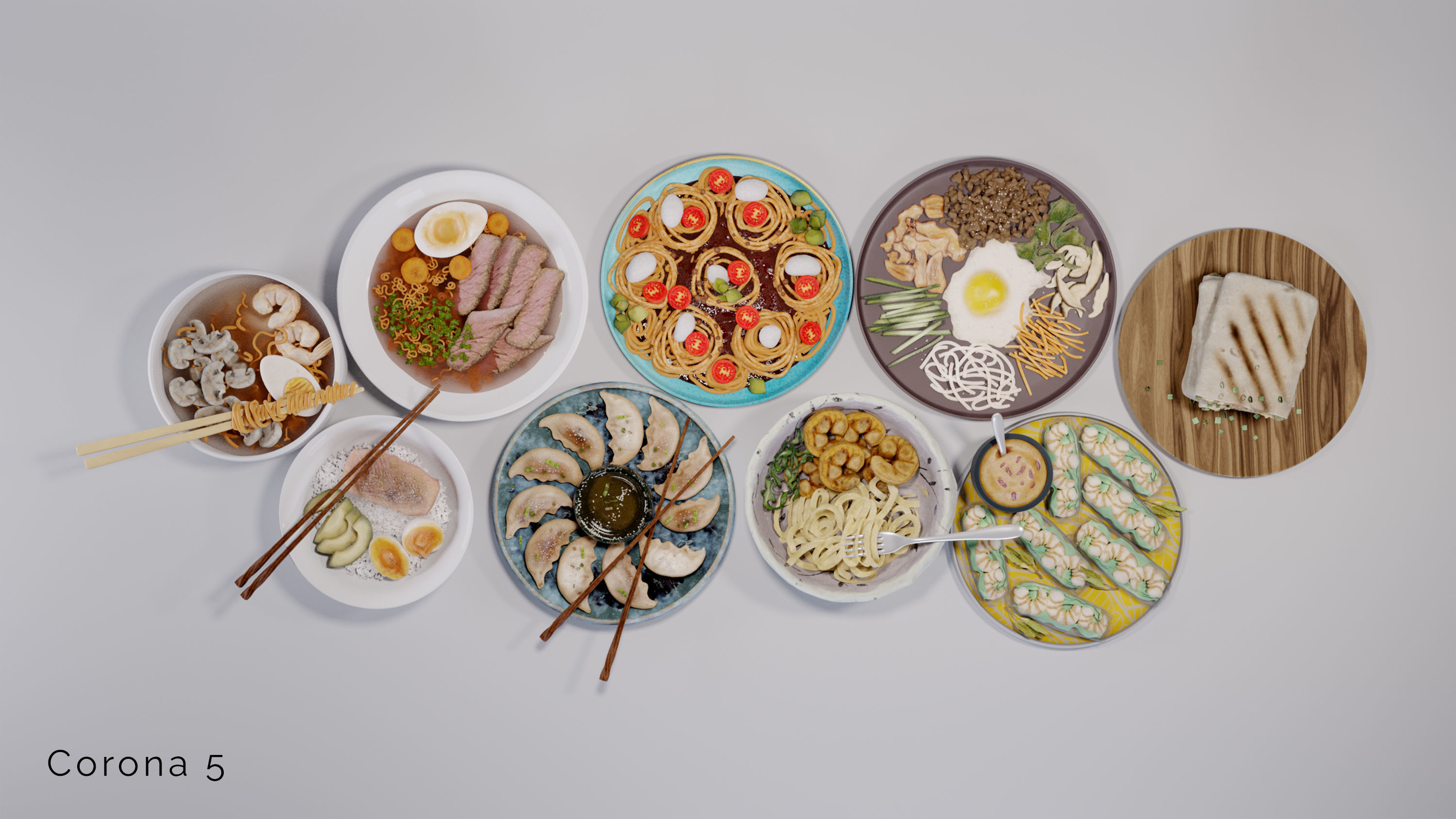 Food collection plate of spring rolls with sauce 3D model_4