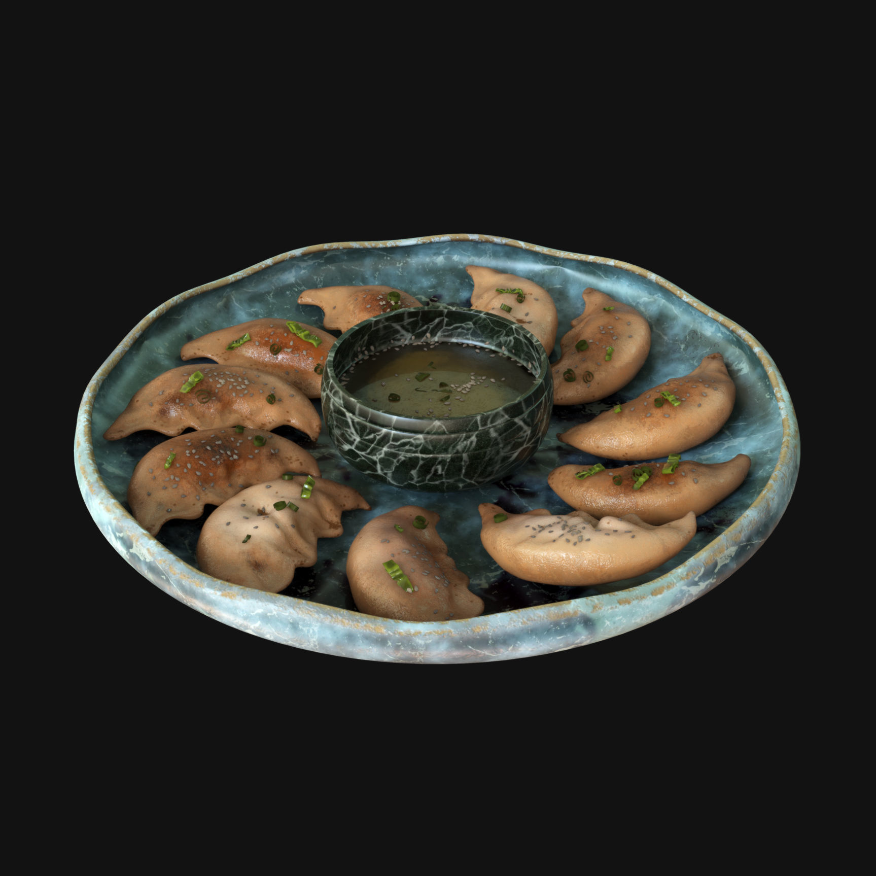 Food collection plate of spring rolls with sauce 3D model_42