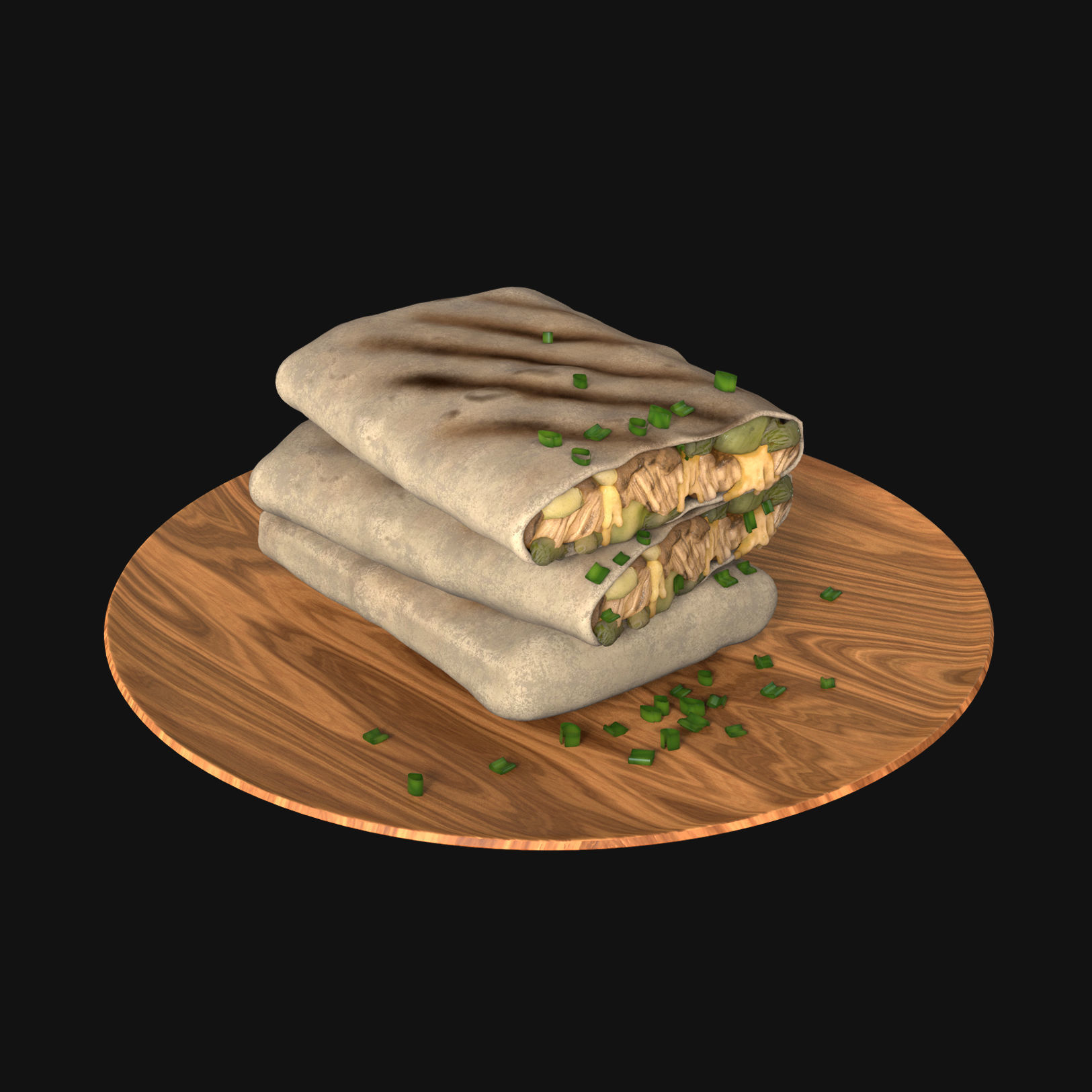 Food collection plate of spring rolls with sauce 3D model_29