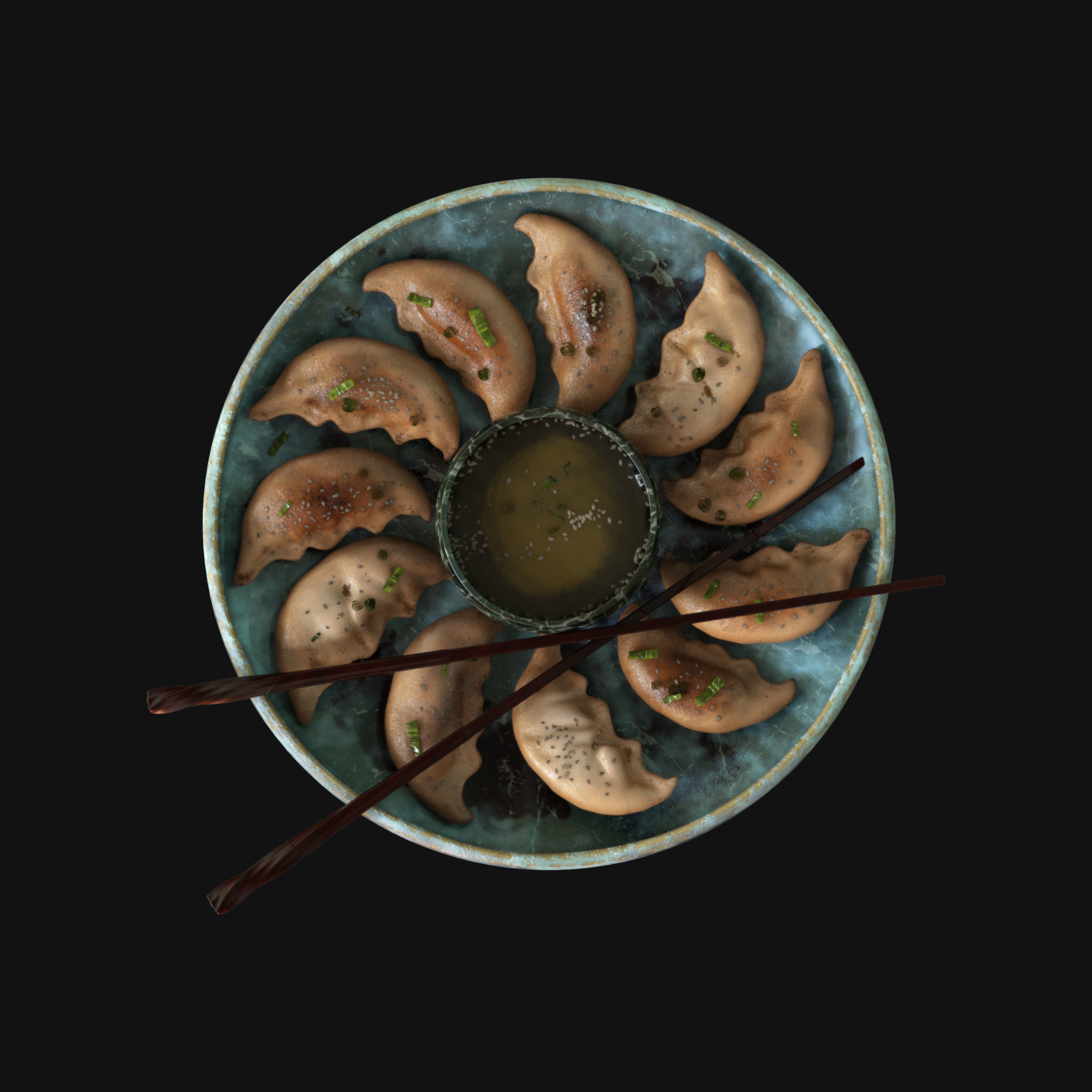 Food collection plate of spring rolls with sauce 3D model_43