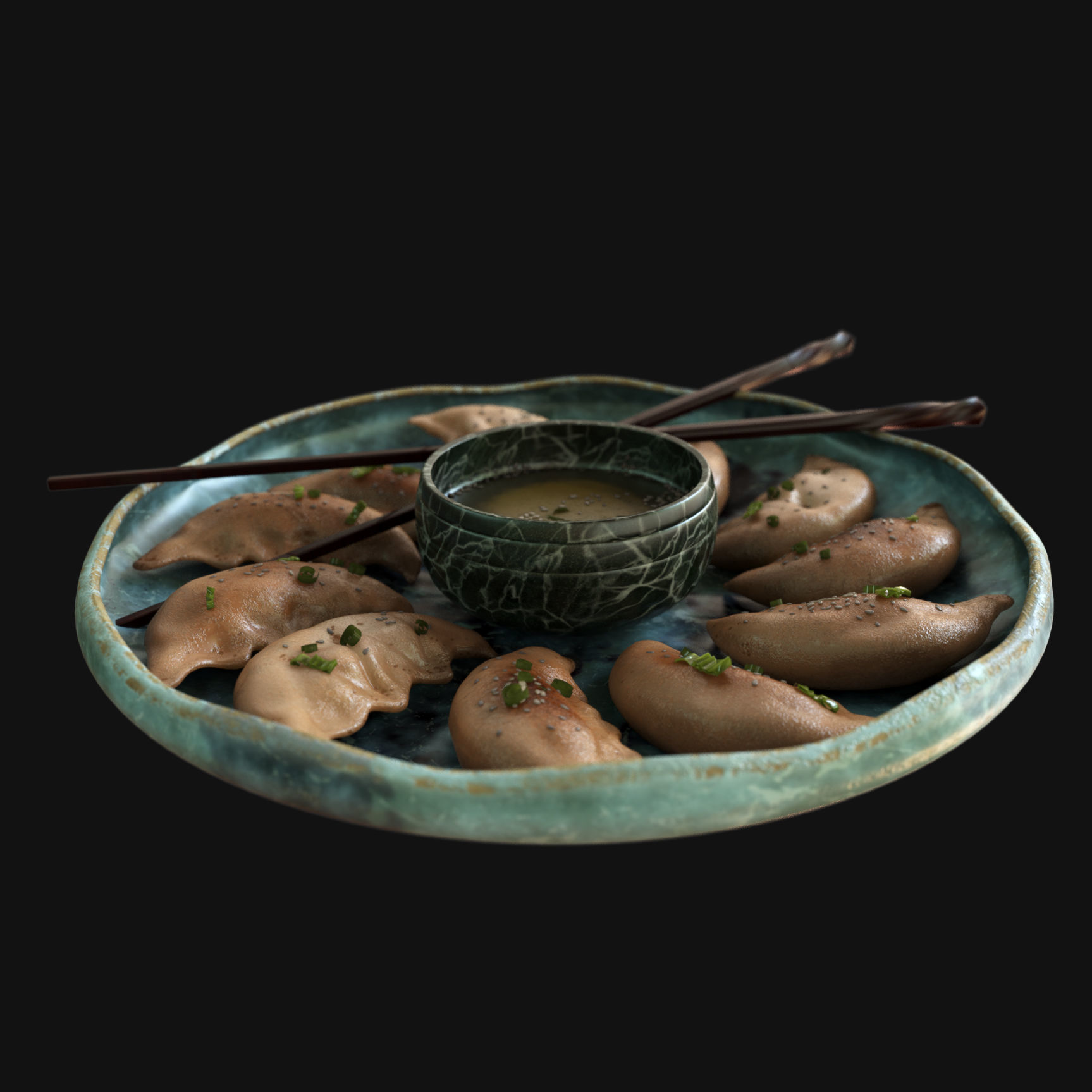 Food collection plate of spring rolls with sauce 3D model_47