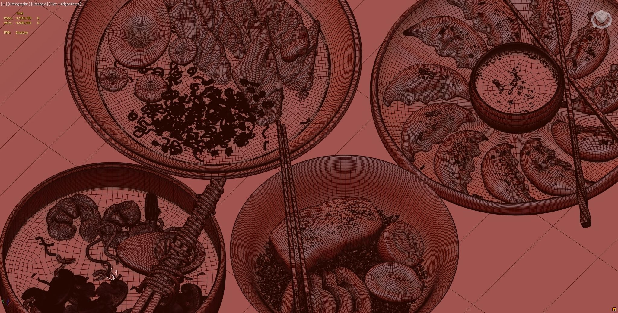 Food collection plate of spring rolls with sauce 3D model_8